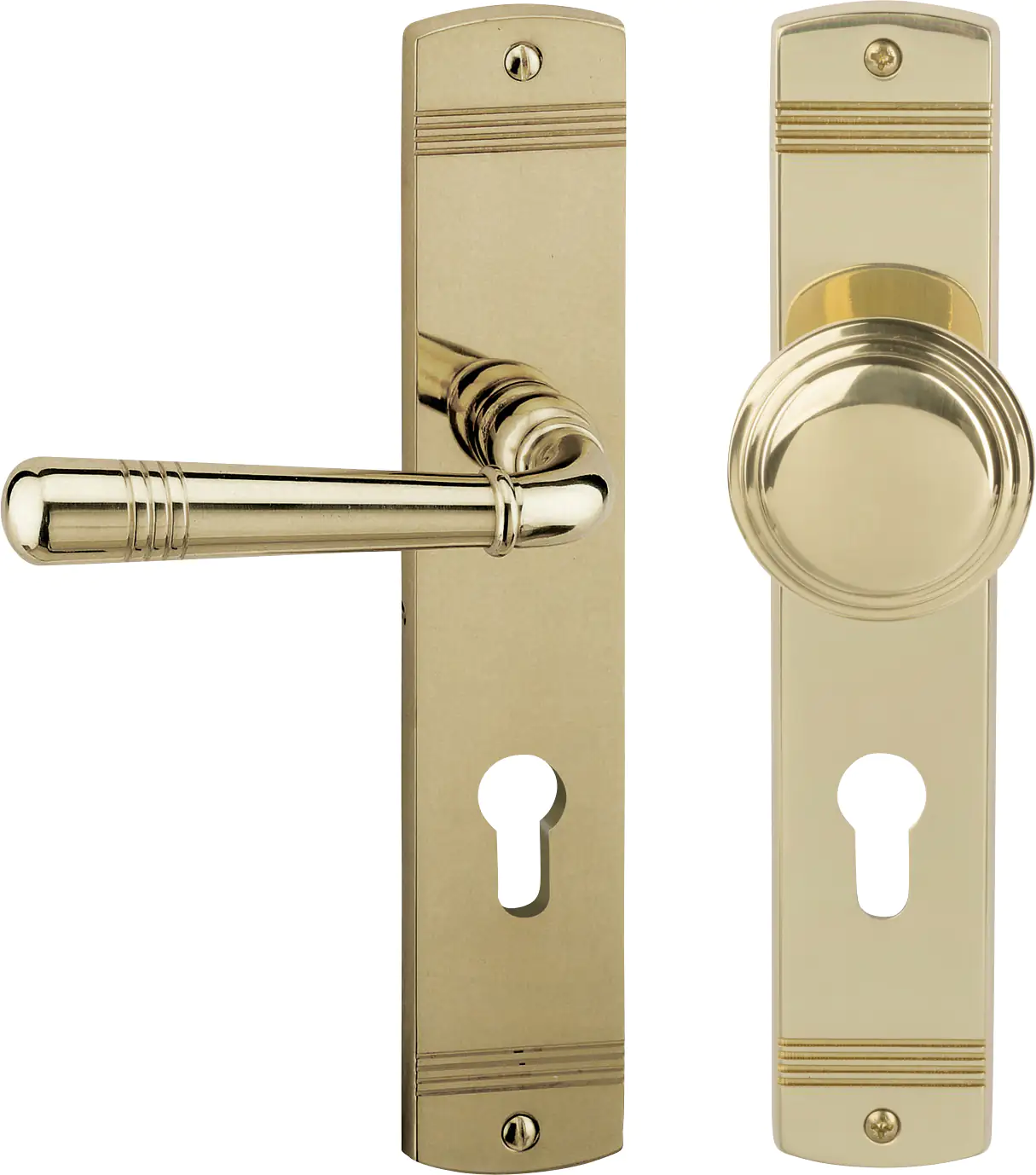 Alpertec PZ-Langschildgarnitur Sale links Messing gold abgerundet