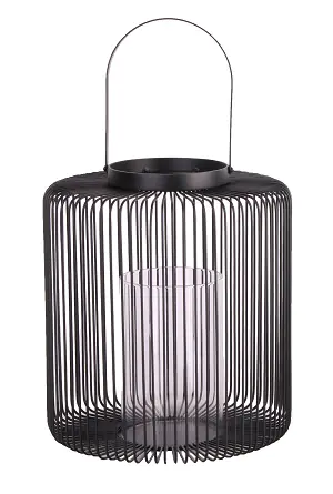 TrendLine Deko Eisen-Glas Windlicht rund Ø 37,5 x 22,5 cm schwarz