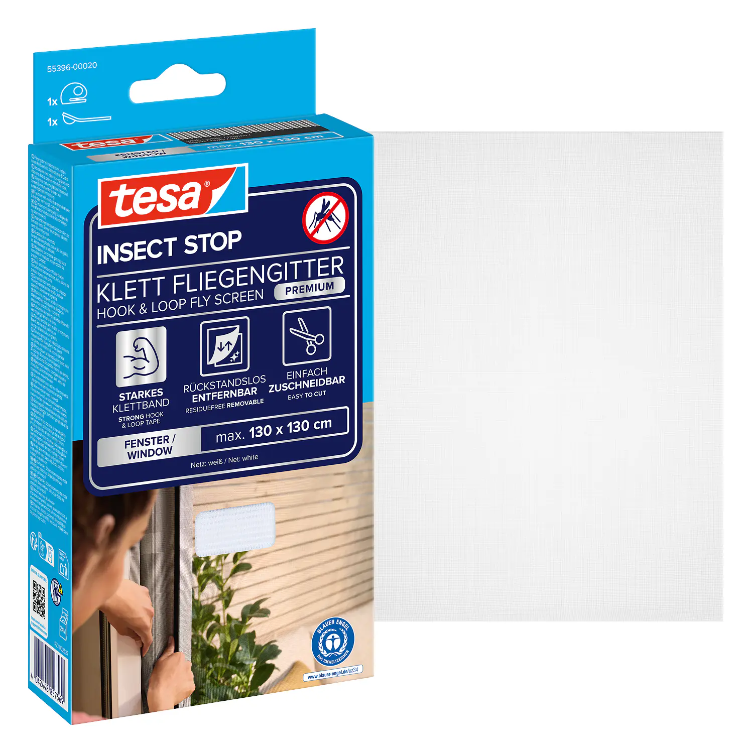 tesa Fliegenschutz-Fenster COMFORT 130 x 130 cm - weiß individuell kürzbar