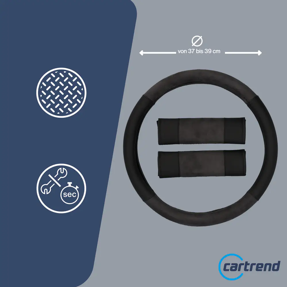 Cartrend Lenkradhülle und Gurtpolster Velours grau Cartrend Lenkradhülle und Gurtpolster Velours grau
