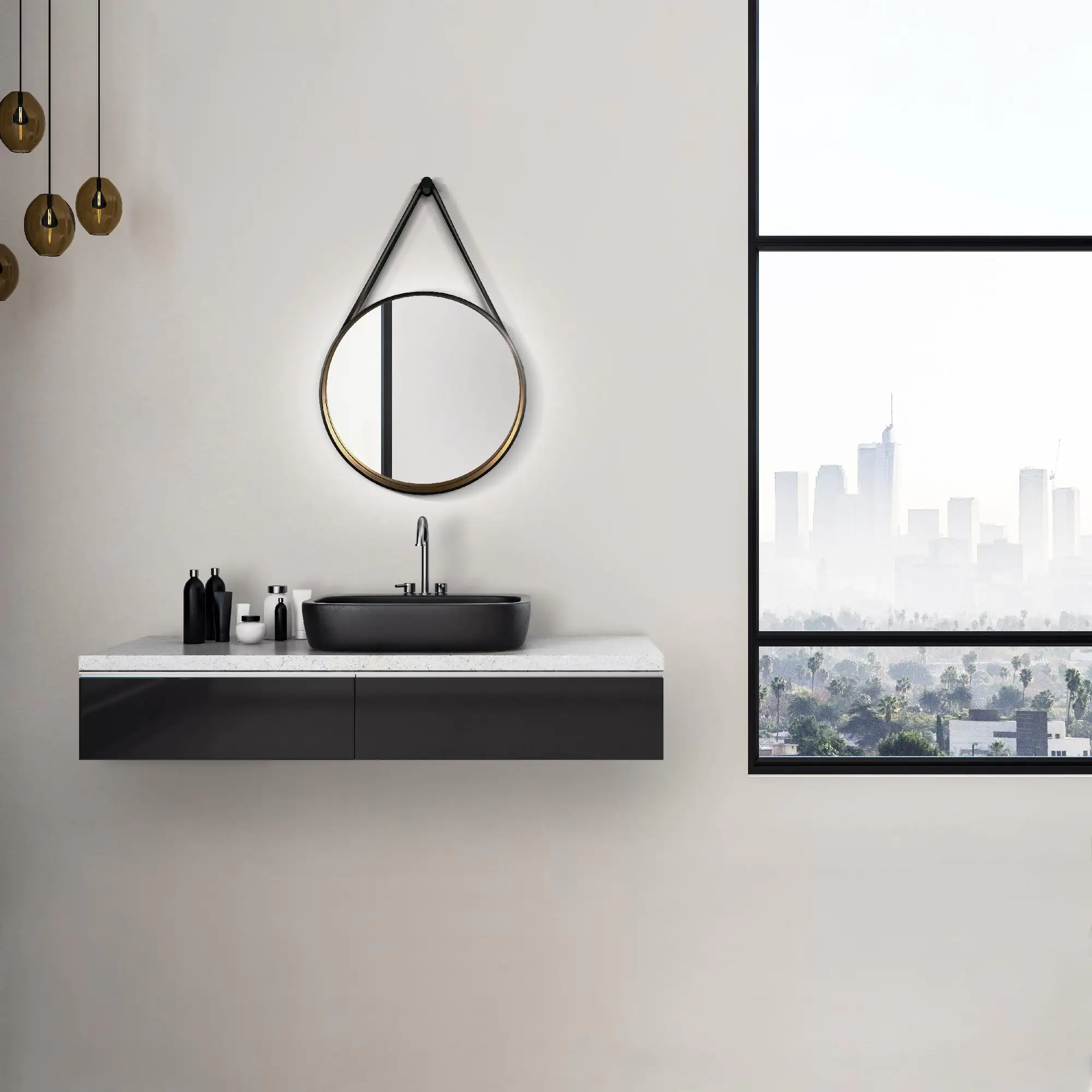 DSK Design Spiegel Black Primavera Ø55 cm, außen schwarz und innen gold