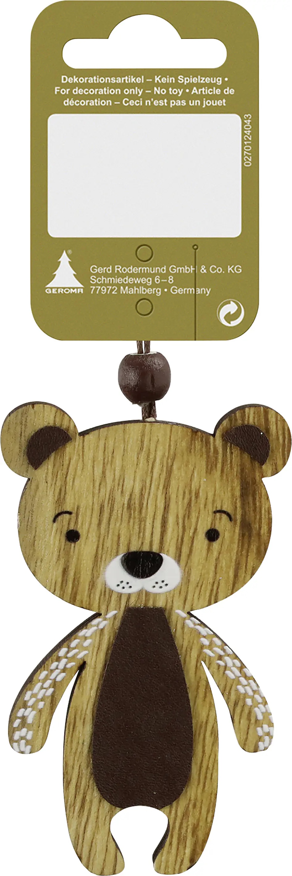 Dekoanhänger Bär Holz 9 x 5 cm natur-braun 