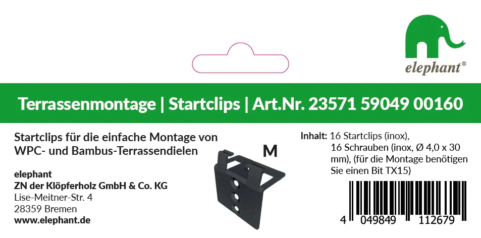 elephant Start-/Endclip-Set schwarz inkl. Schrauben 16 Stück
