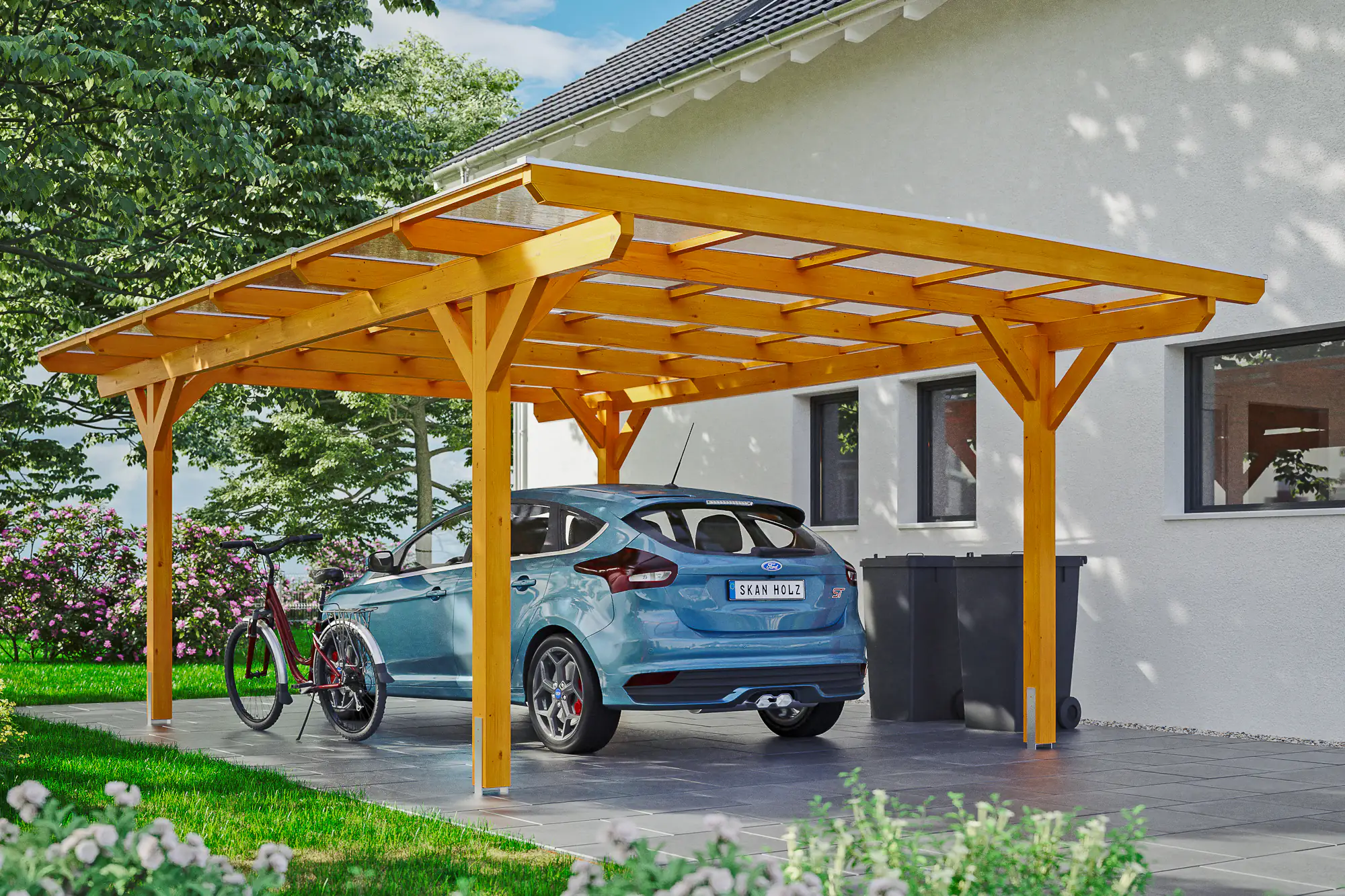 SKAN HOLZ Carport Odenwald 428 x 648 cm, lasiert in Eiche hell