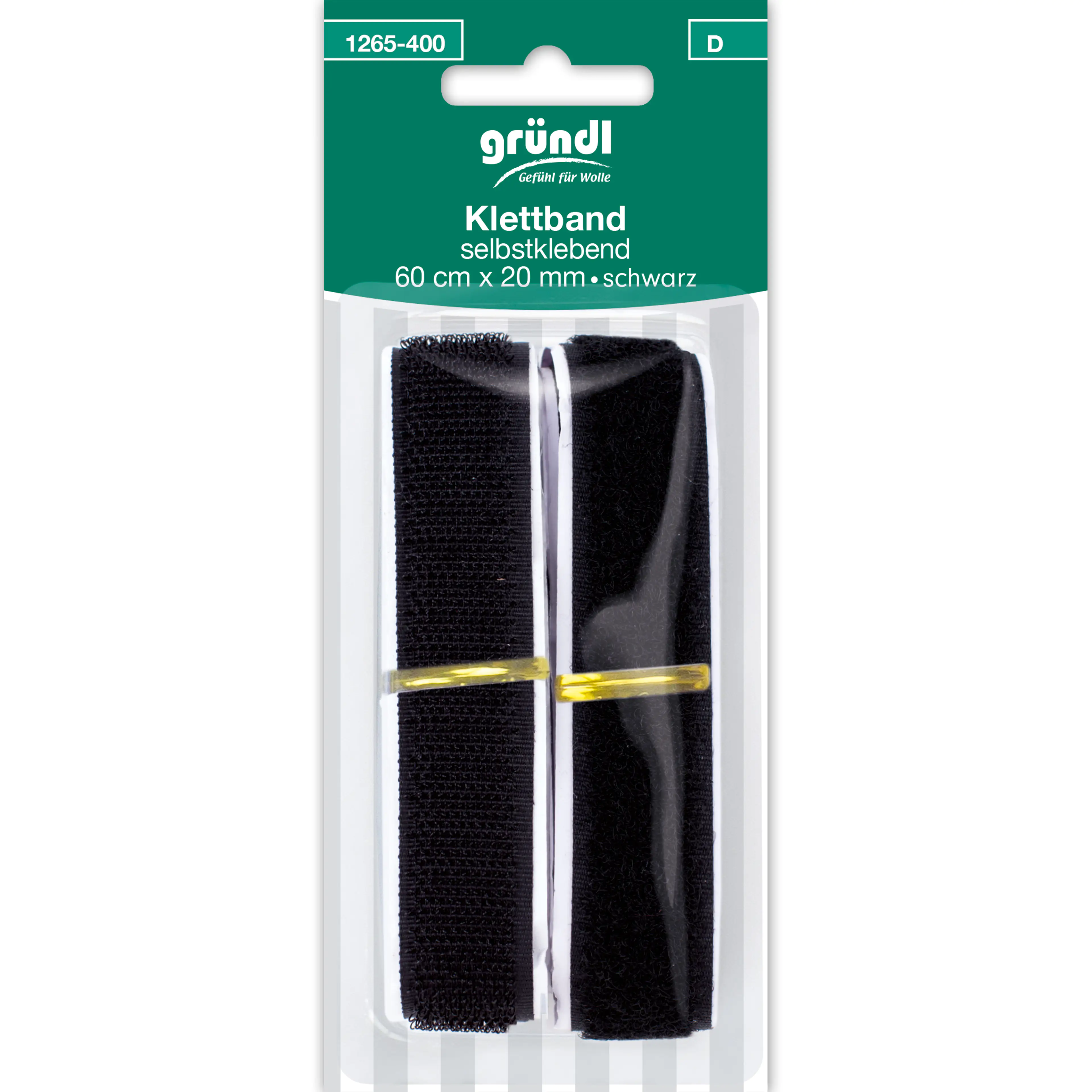 Gründl Klettband selbstklebend schwarz 60 cm x 20 mm