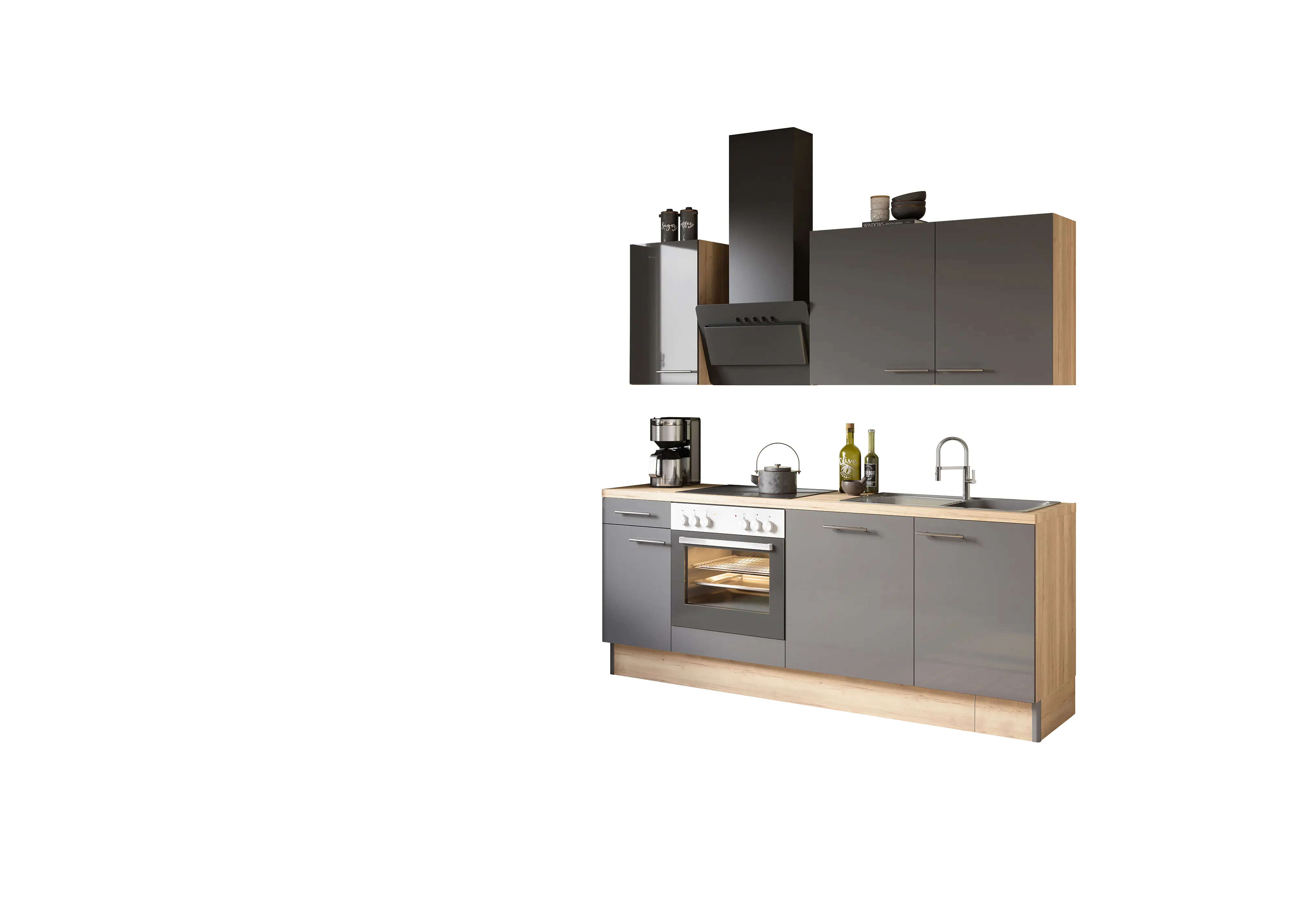 Optifit Küchenzeile Jonte mit E-Geräte ohne Kühlschrank anthrazit 210 cm