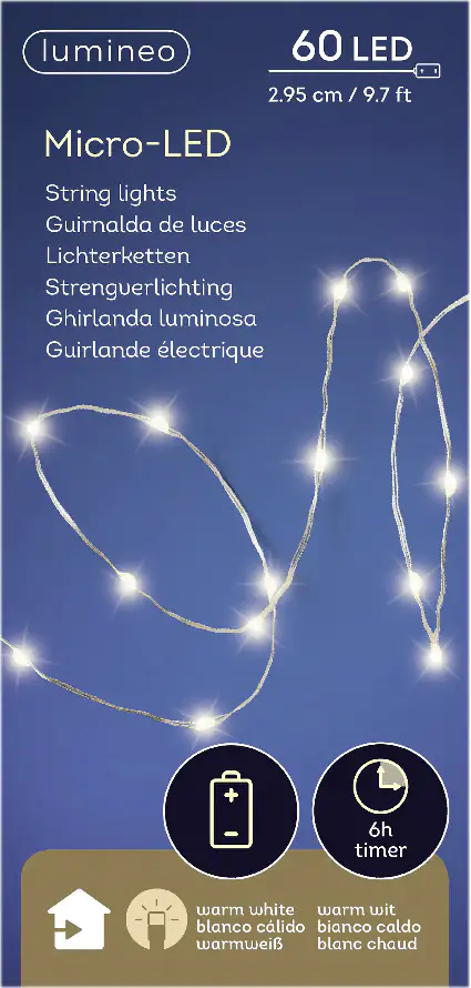 Kaemingk Micro LED Strangbeleuchtung Lichterkette mit 60 Lichter warmweiß