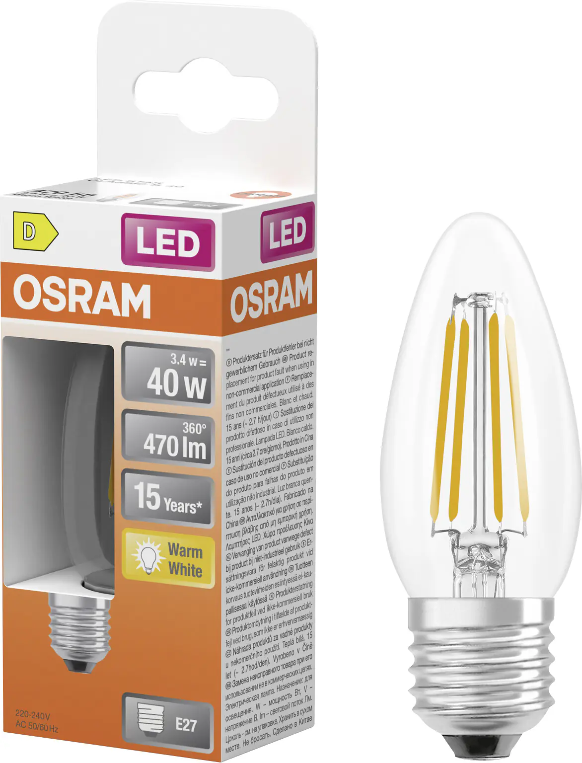 Osram LED Leuchtmittel E27 Star Classic 3,4W klar warmweiß