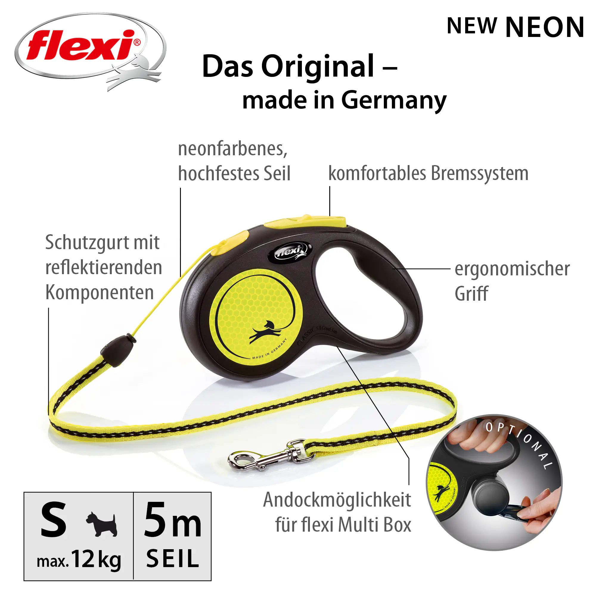 Flexi Hundeleine New Classic S neongelb, Seil Flexi Hundeleine New Classic S neongelb, Seil