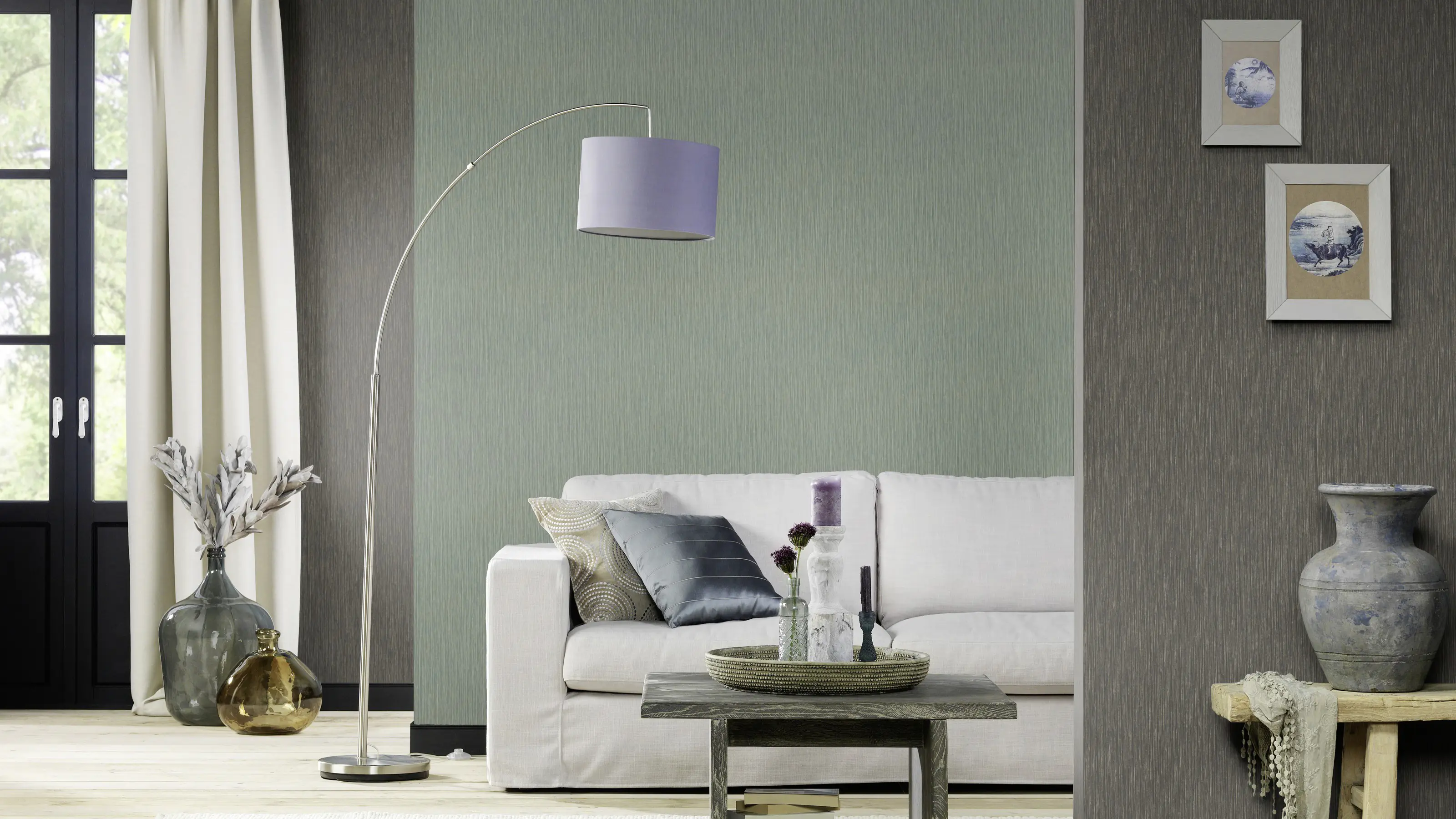 Rasch Vliestapete 537666 Grün-Graugrün Uni 10,05 m x 0,53 m