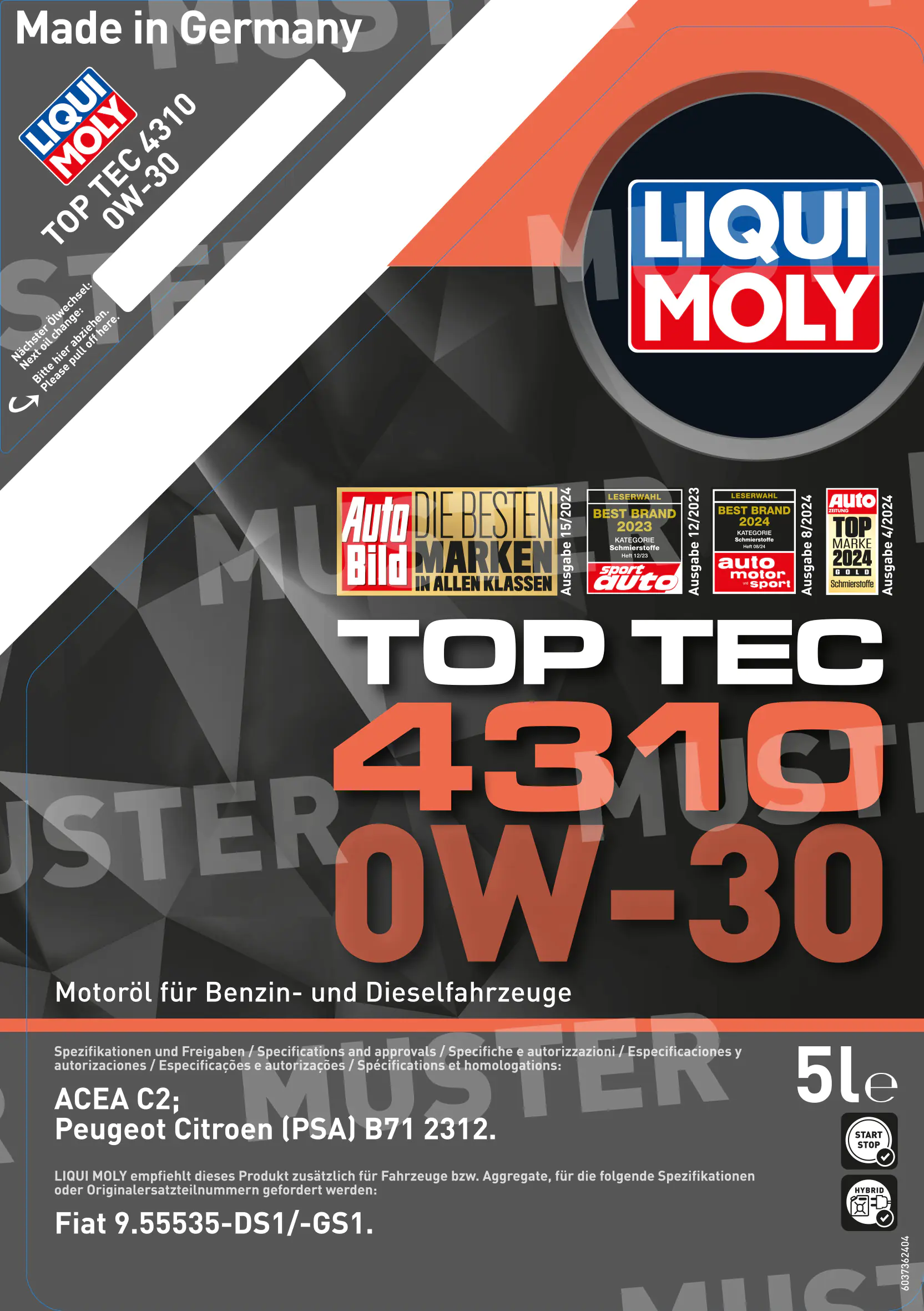 Liqui Moly Motoröl Top Tec 4310 0W-30 5 L Liqui Moly Motoröl Top Tec 4310 0W-30 5 L