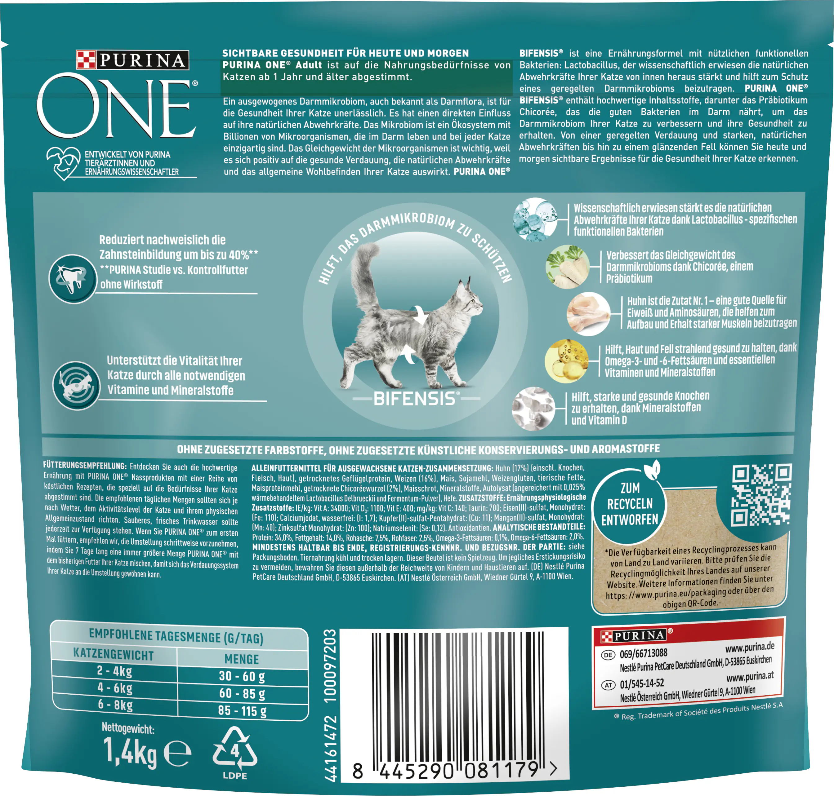 Purina One Katzenfutter Adult reich an Huhn 1,4 kg