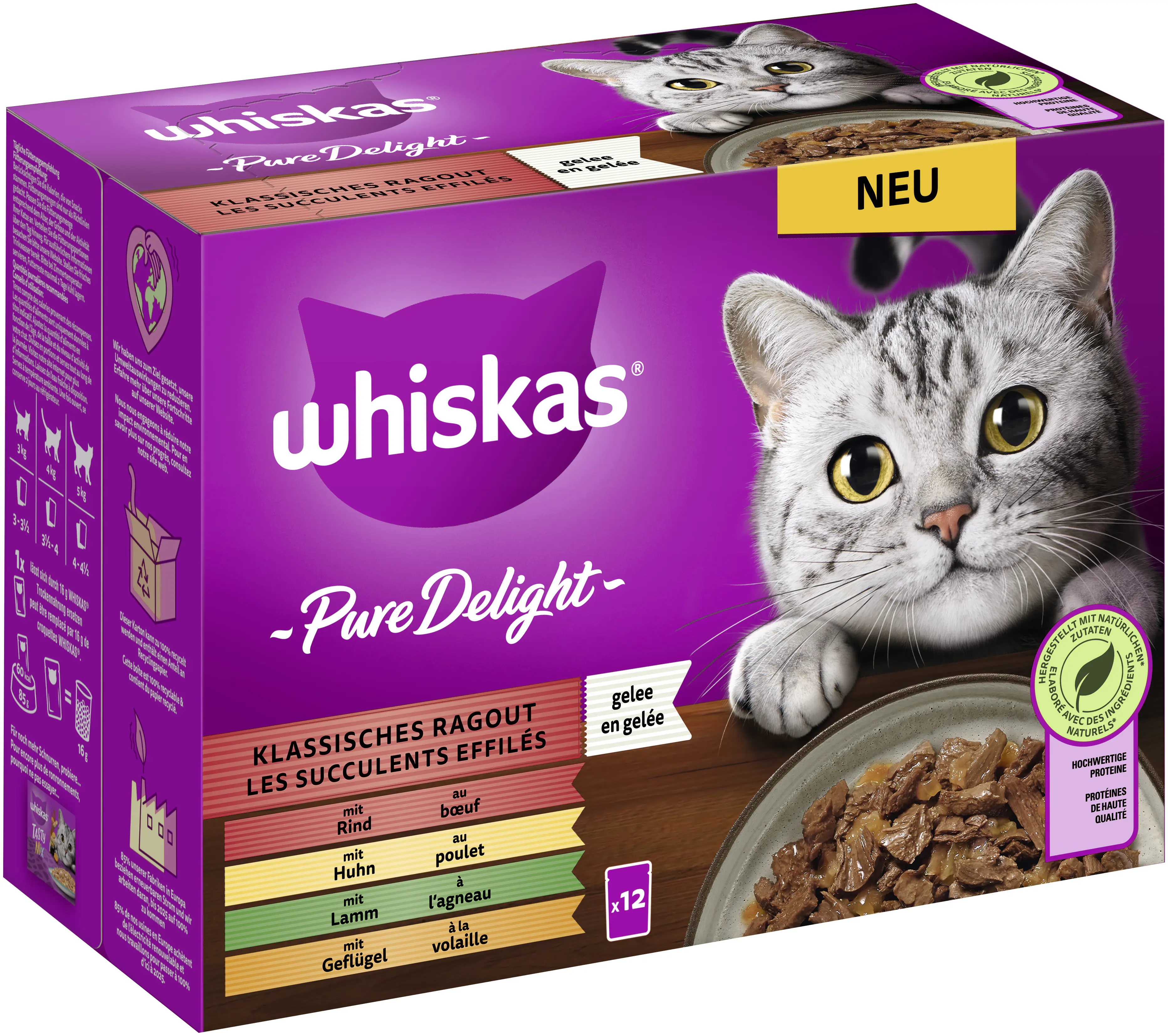 Whiskas Multipack Pure Delight Klassisches Ragout Katzenfutter 12 x 85 g