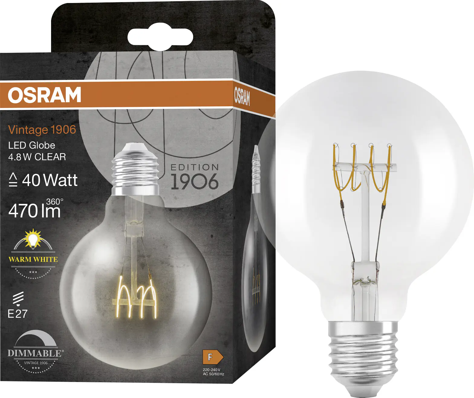 Osram LED Leuchtmittel Globe 95 E27 4,8 W warmweiß klar