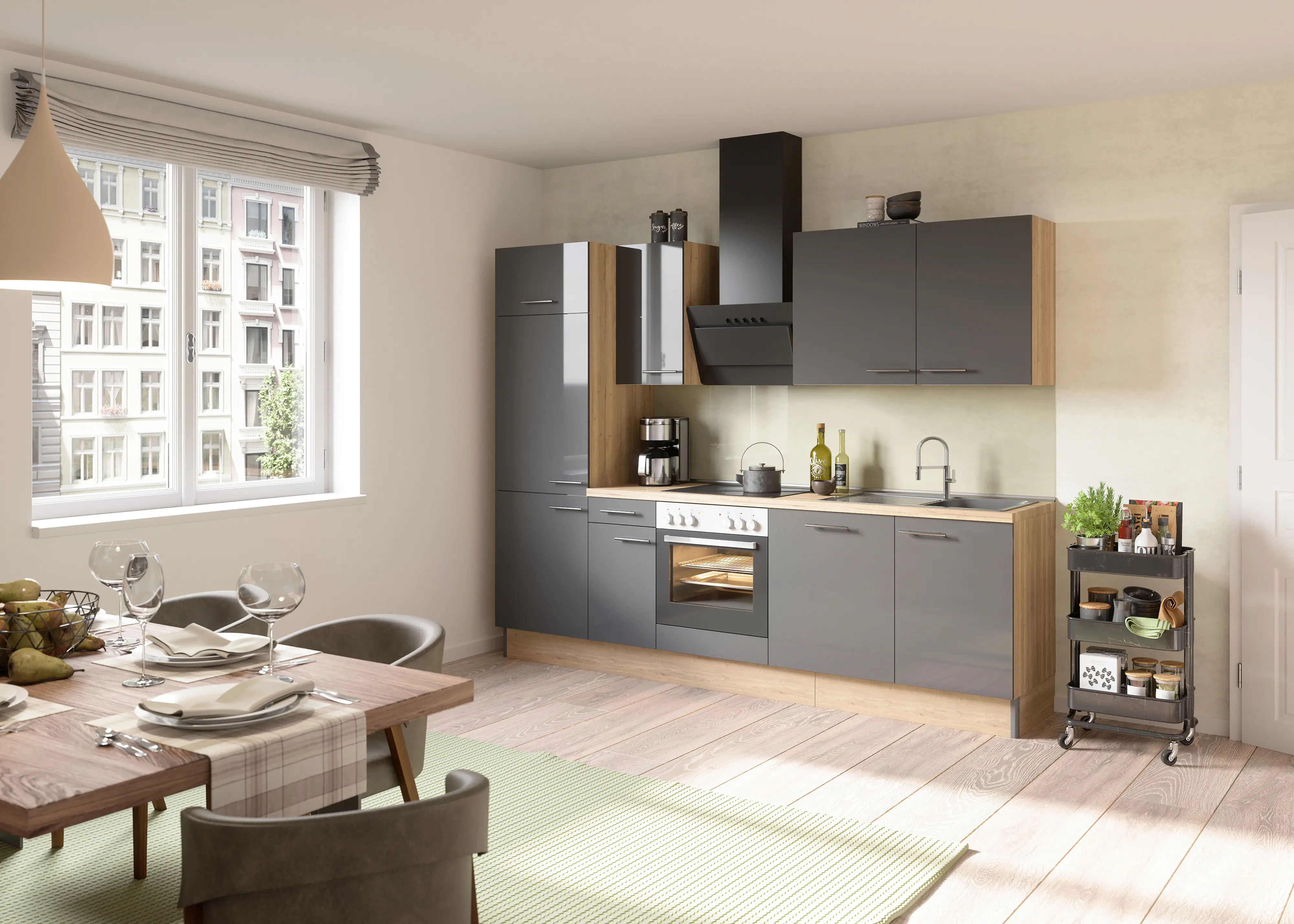 Optifit Küchenzeile Jonte mit E-Geräte anthrazit 270 cm