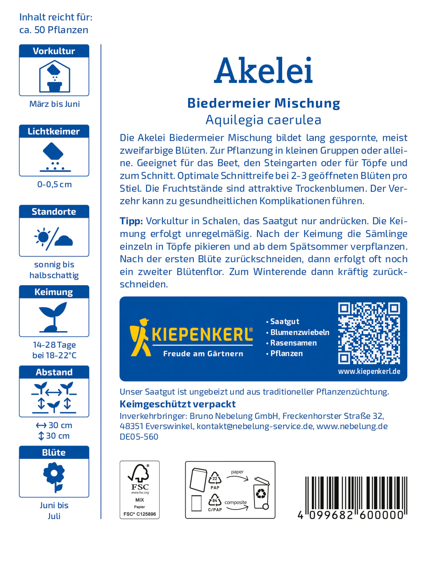 Kiepenkerl Blumensamen Alkelei Biedermeier Mischung für ca. 50 Pflanzen