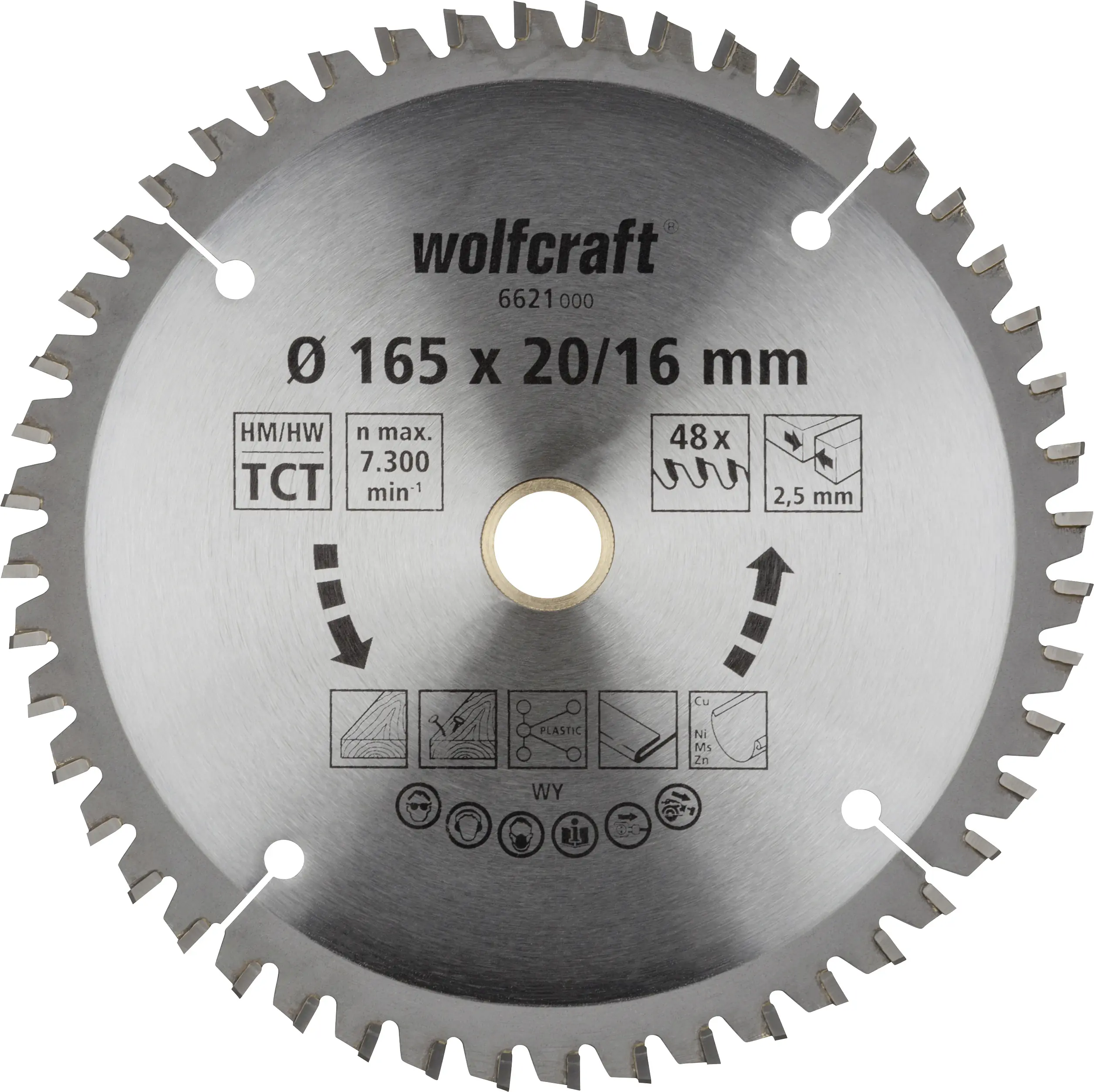 Wolfcraft Kreissägeblatt 165 x 20 mm 48 Zähne Chrom Vanadium