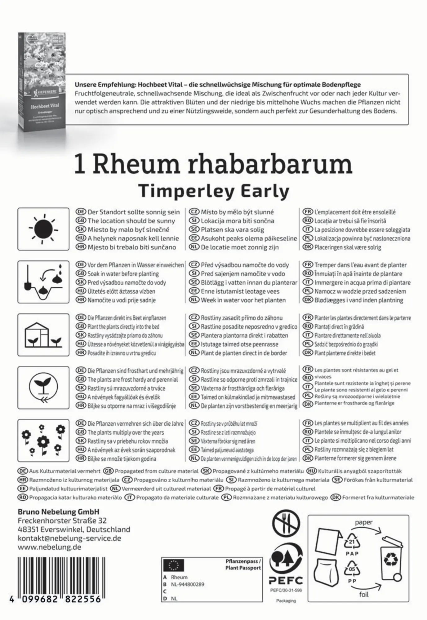 Kiepenkerl Pflanzgut Rhabarber Timperley Early Rheum rhabarbarum 1 Stück