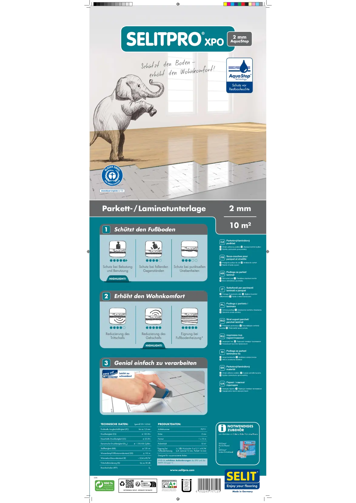 Selit Trittschalldämmung für Parkett und Laminat SELITPRO XPO 2mm, 10 m²