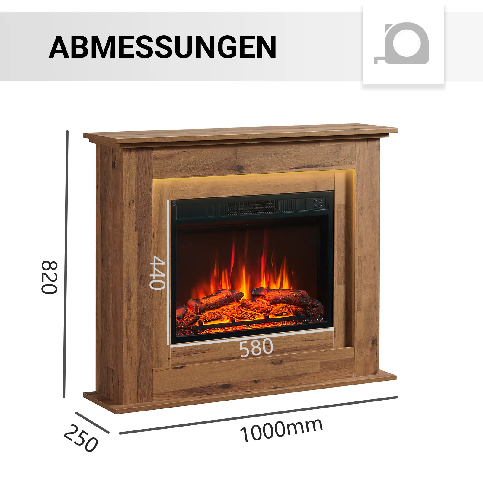 Elektrokamin BALDERIA Finn - Standkamin, Heizung 2000W - Dunkle Eiche