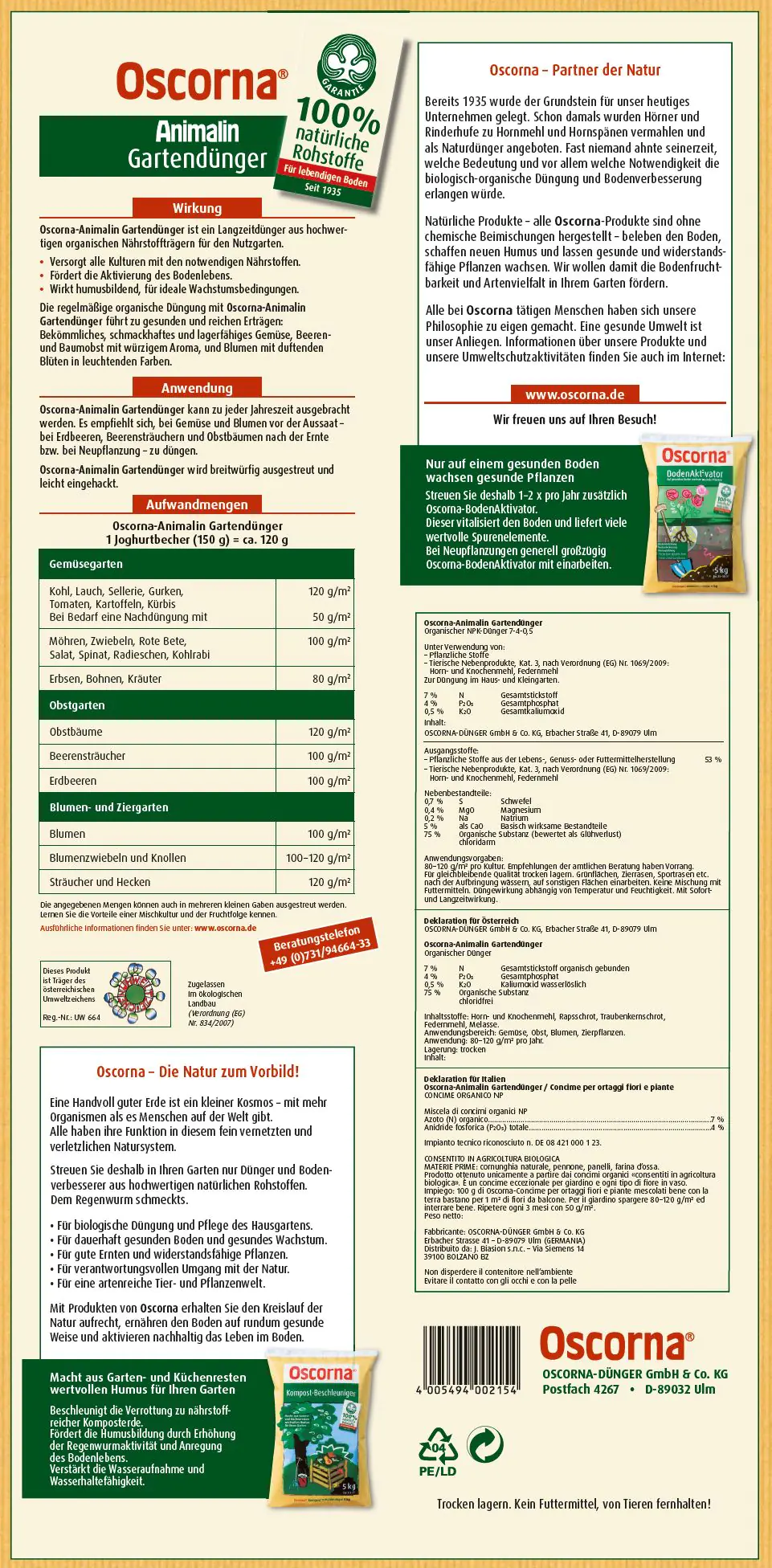Oscorna Animalin Gartendünger 2,5 kg