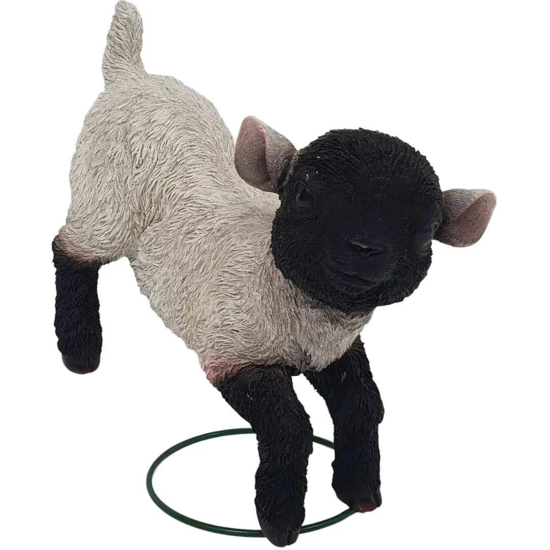 Dekofigur Lamm springend 24,5 x 22 x 15,5 cm schwarz weiß