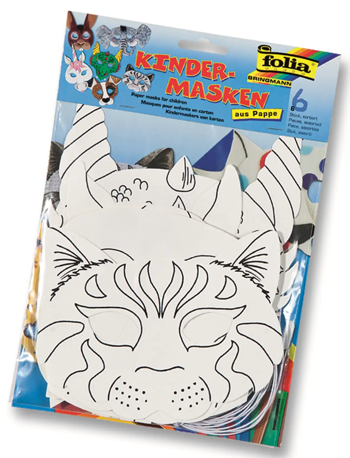 Folia Kindermasken in 6 Motiven weiss sortiert