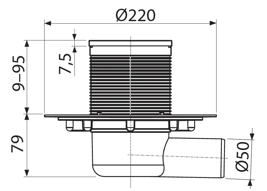 TrendLine Bodenablauf 10 x 10 cm waagerechter Ablauf