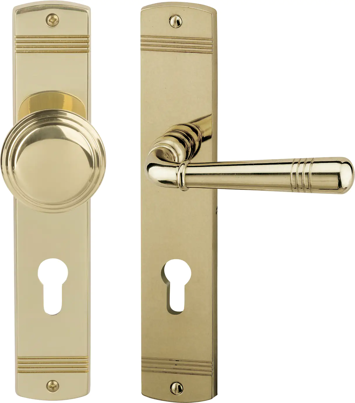 Alpertec PZ-Langschildgarnitur Sale rechts Messing gold abgerundet