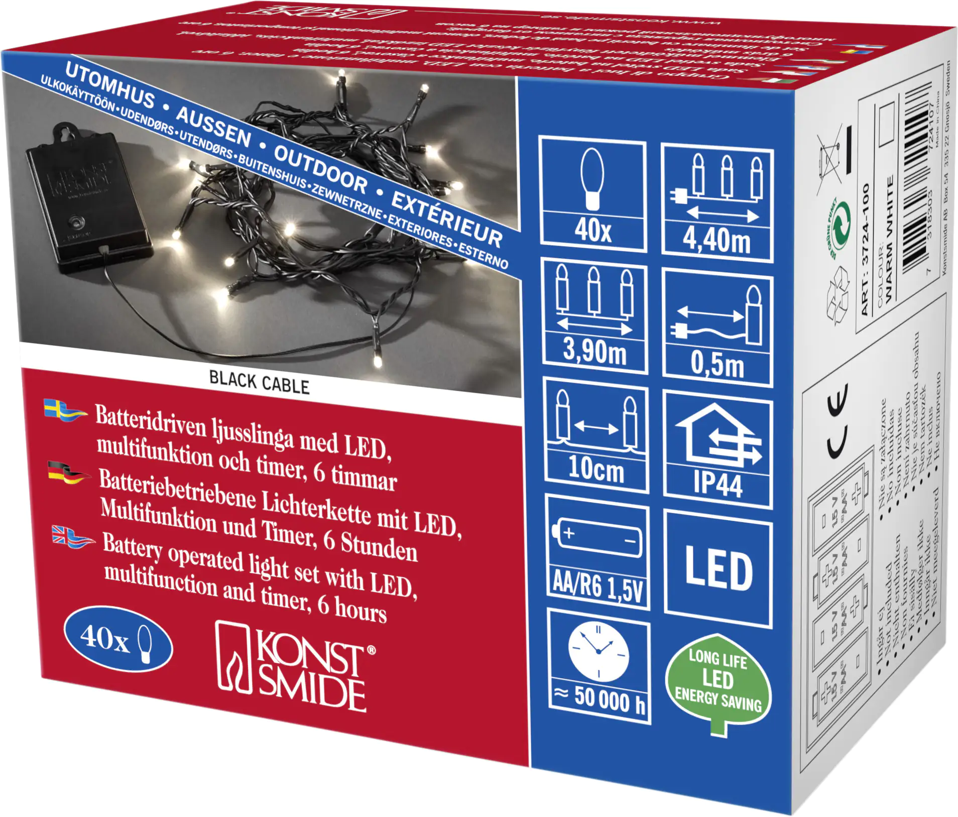 Konstsmide LED Lichterkette 40 LED 40 LED, warmweiß