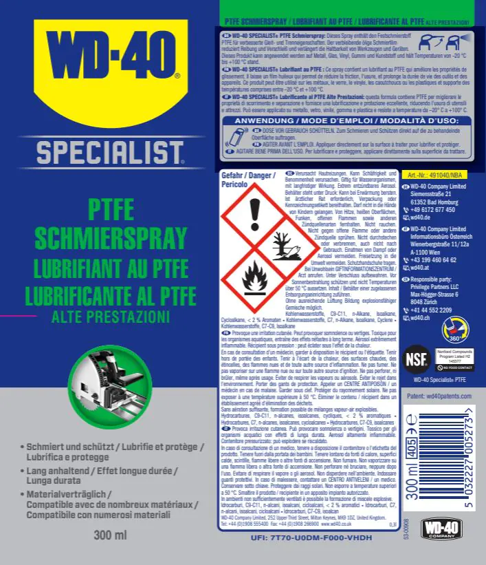 WD-40 Specialist PTFE Schmierspray 300ml WD-40 Specialist PTFE Schmierspray 300ml