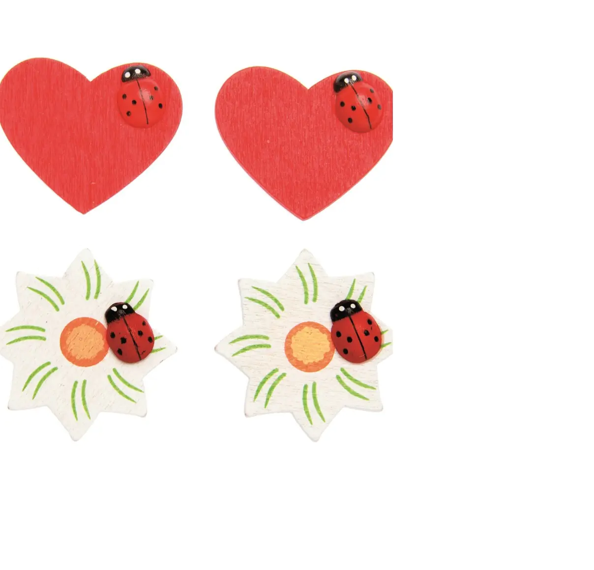 Glorex Holz-Streudeko Herz/ Blume rot grün 24 Stück 3,2 x 3,2 cm