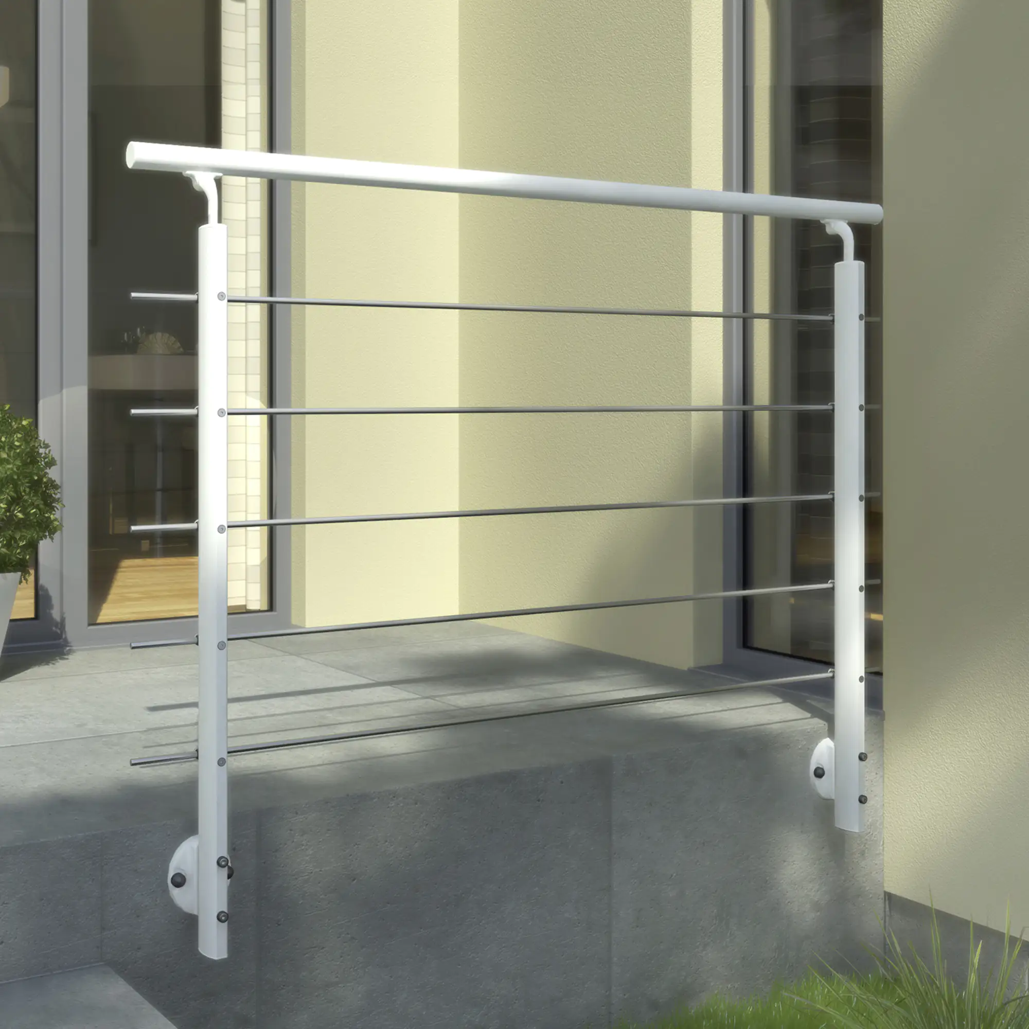 Dolle Geländerset weiß mit Edelstahlstäben für seitliche Montage