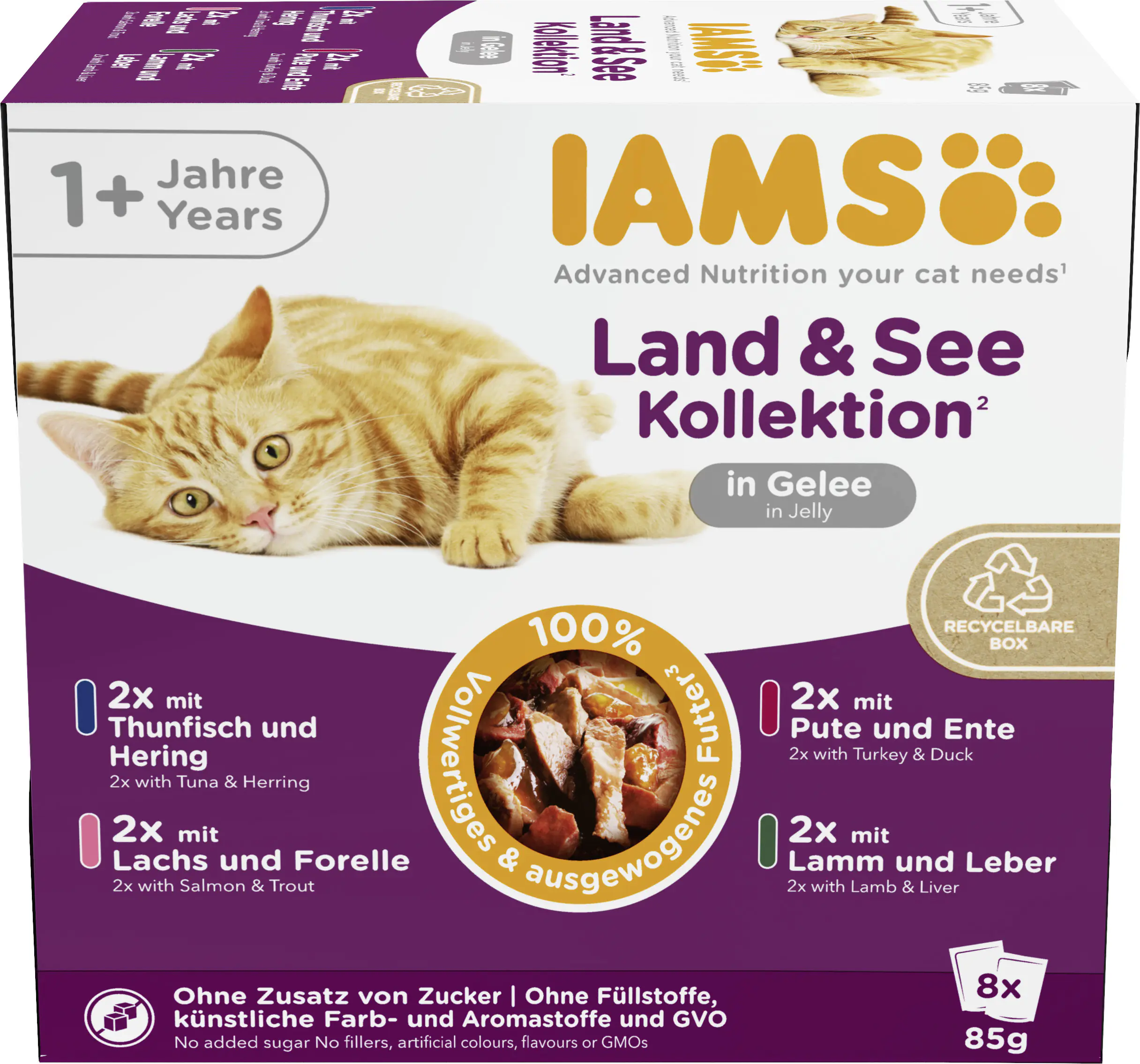 Iams Advanced Nutrition Katzennassfutter Adult 8 x 85 g Land & See Kollektion in Gelee