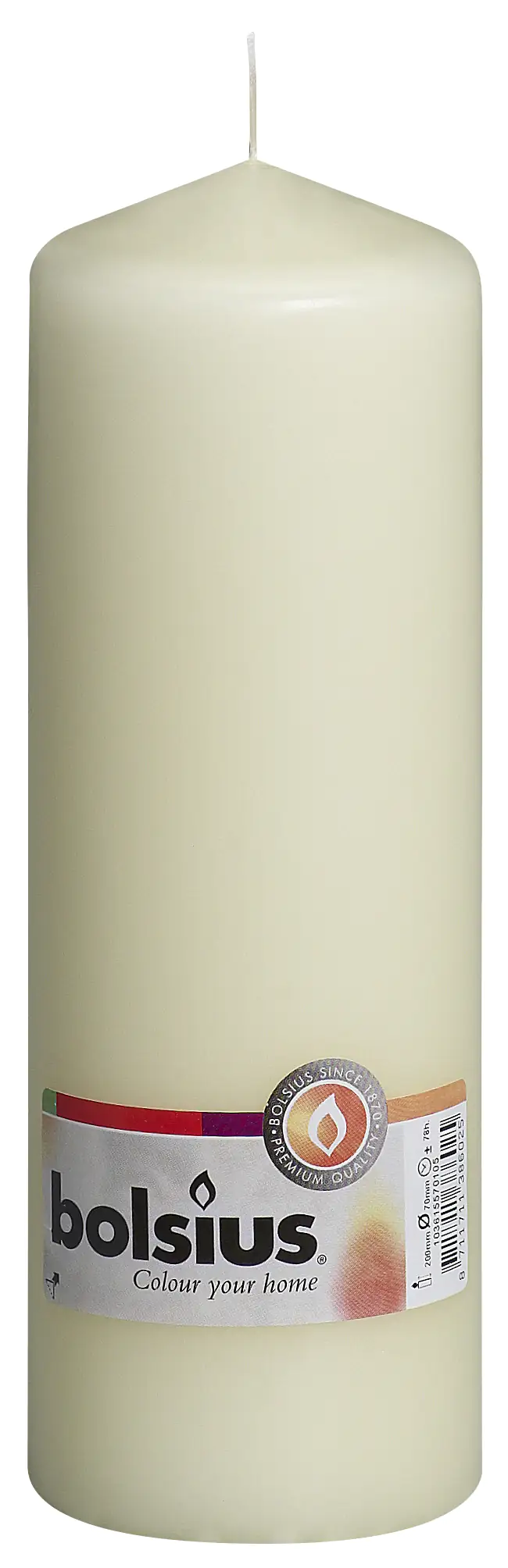 Bolsius Stumpenkerze elfenbein, Höhe 20 cm, Ø 6,8 cm