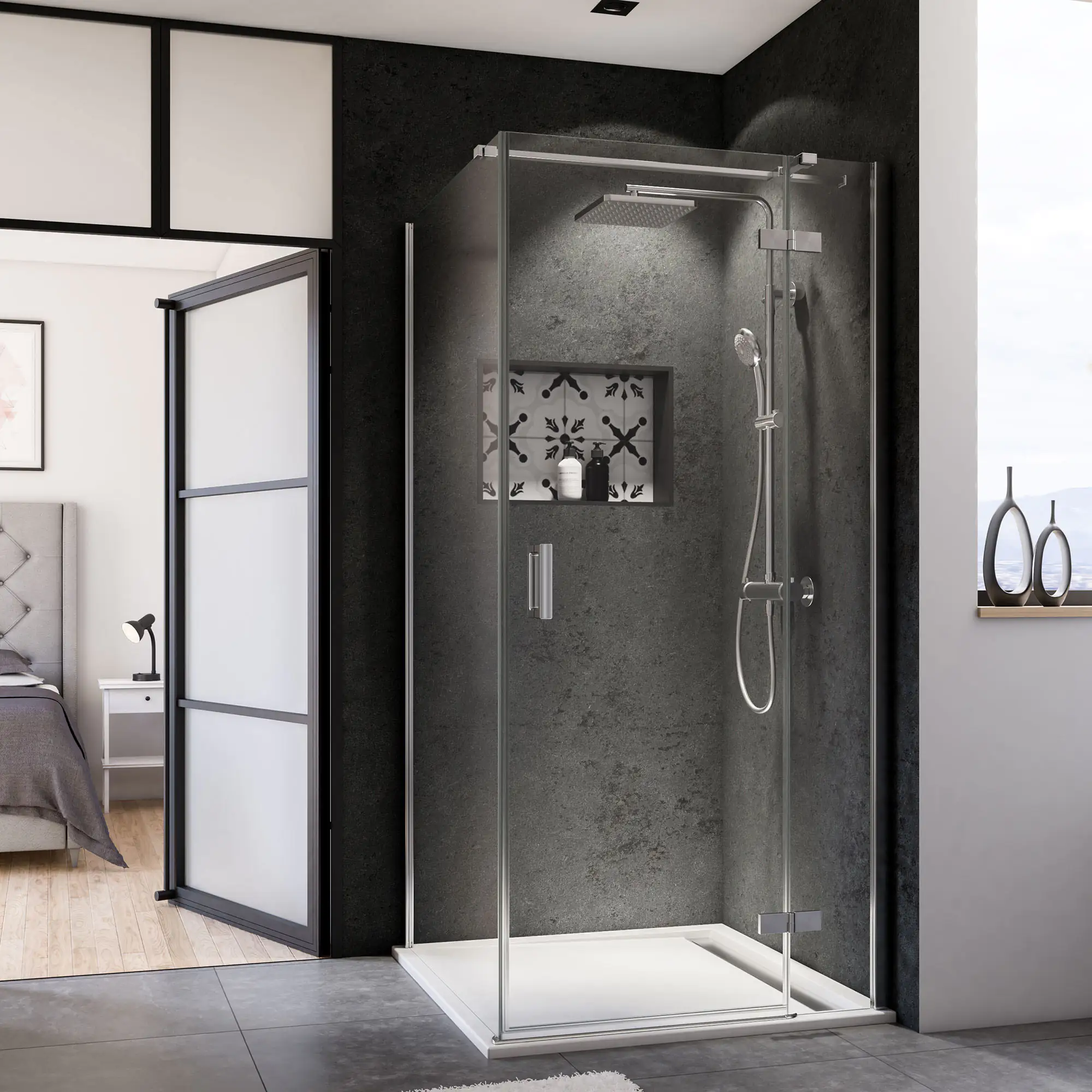 Breuer Panorama Drehtür + Festteil f. Seitenwand re 90 x 200 cm