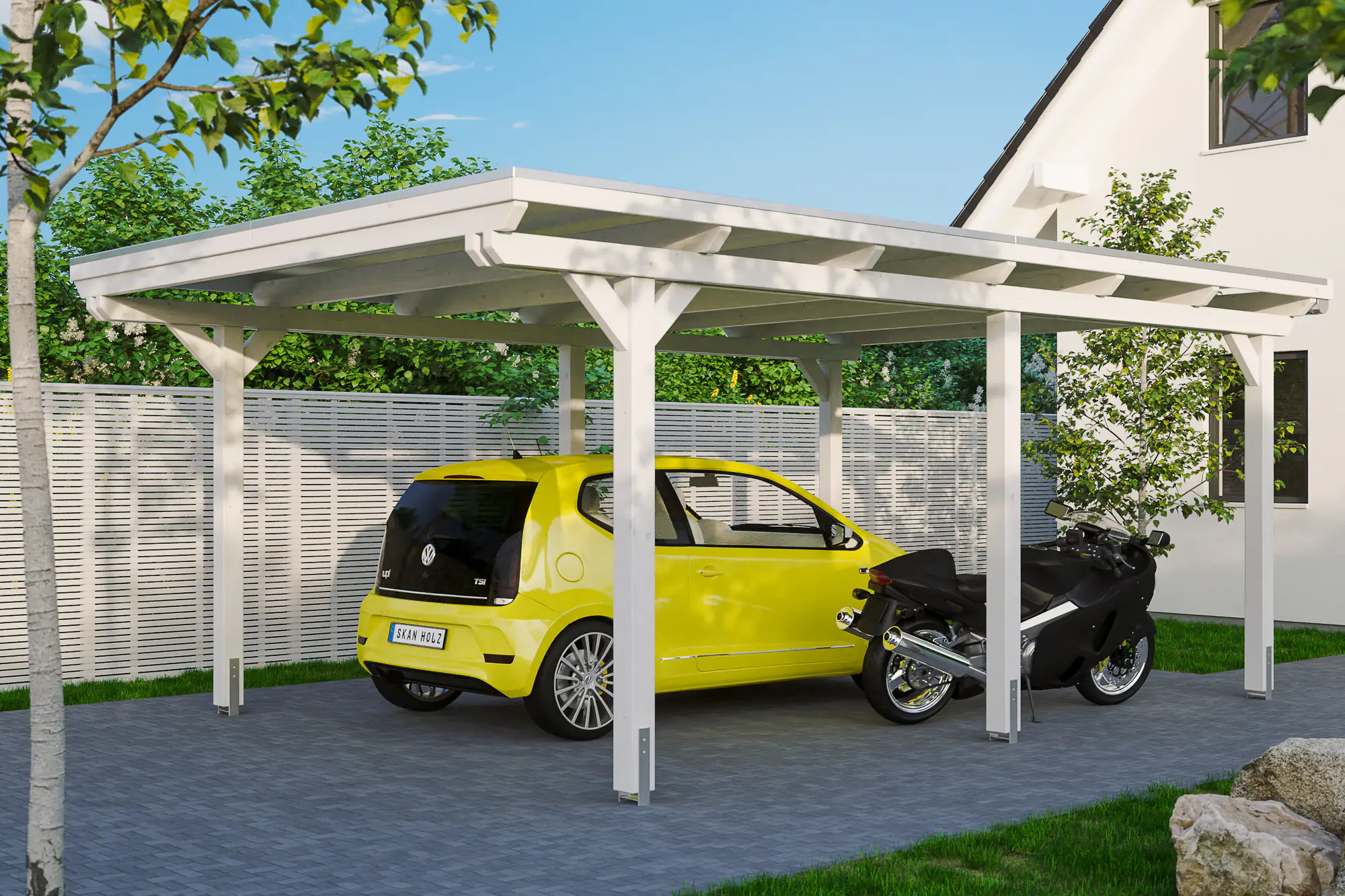 4018211022342 SKAN HOLZ Carport Emsland 404 x 604 cm mit Aluminiumdach, lasiert in Weiß