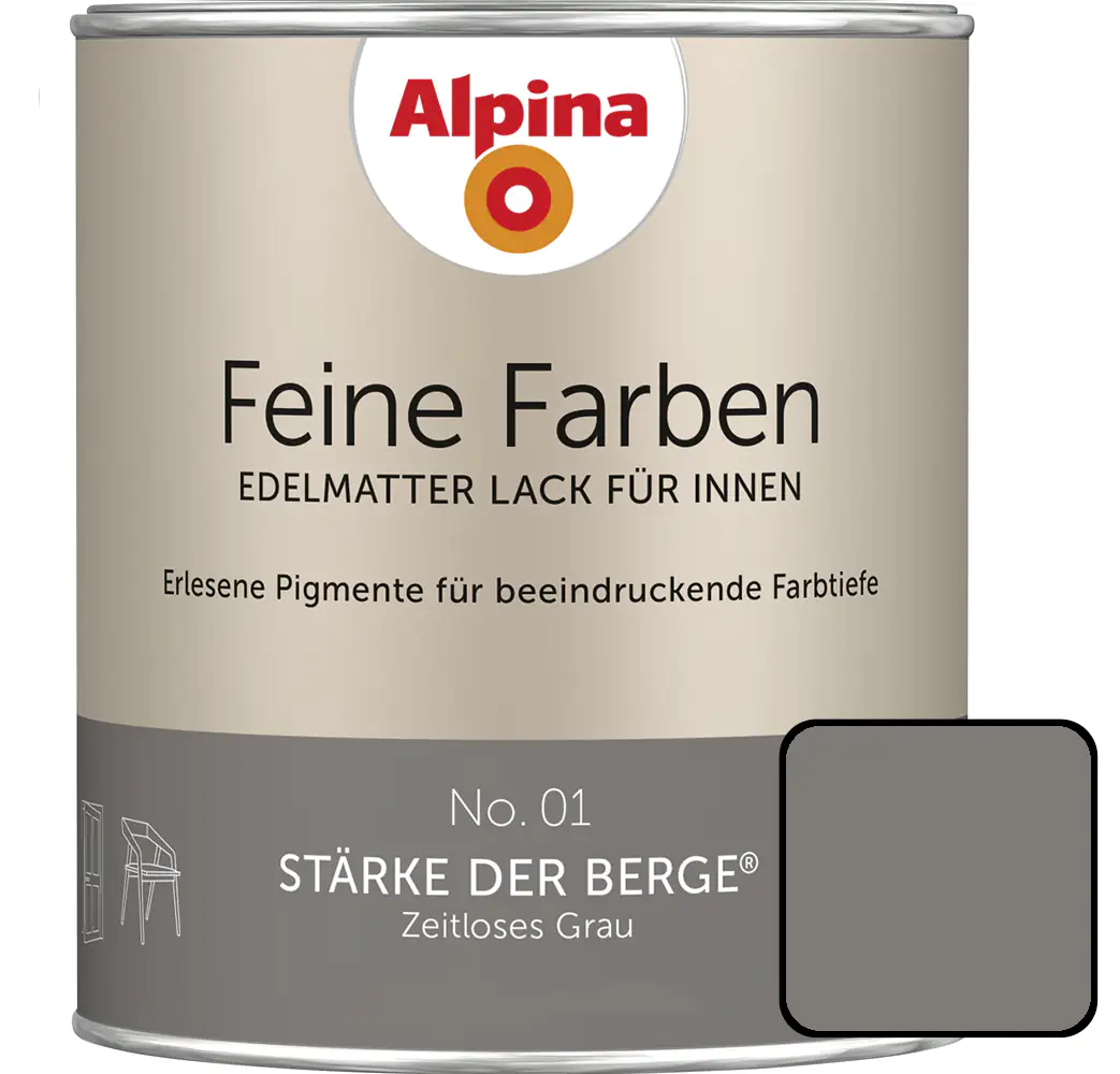 Alpina Feine Farben Lack No. 01 Stärke der Berge  grau edelmatt 750 ml Alpina Feine Farben Lack No. 01 Stärke der Berge  grau edelmatt 750 ml