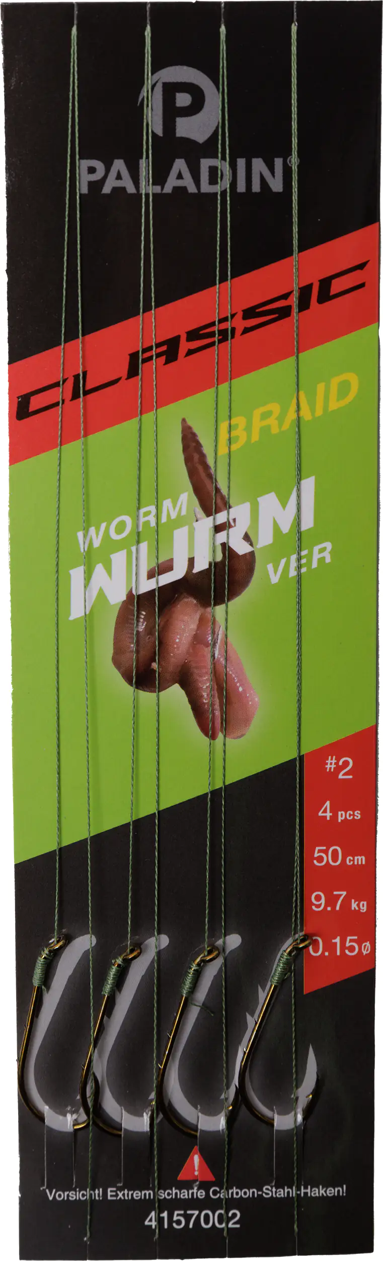 Paladin Wurmhaken gebunden geflochten Größe 2 4 Stück gold