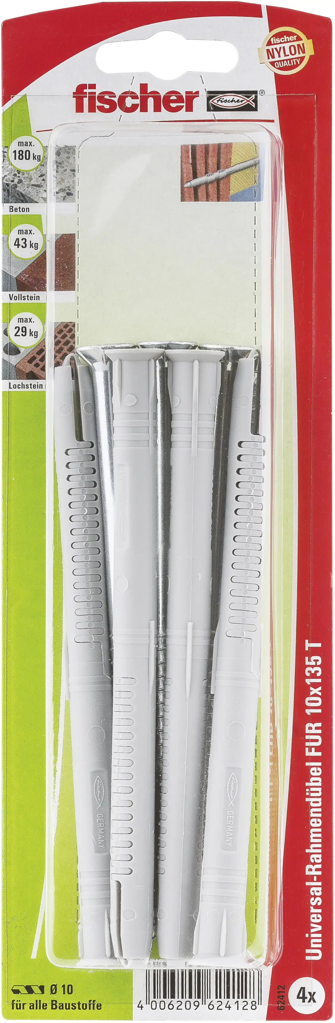 4006209624128 Fischer Langschaftdübel FUR 10.0 x 140 mm - 4 Stück