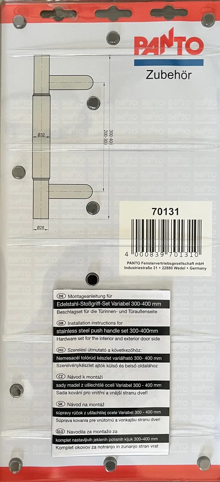 Panto Stoßgriff-Set Edelstahl 30 - 40 cm verstellbar Panto Stoßgriff-Set Edelstahl 30 - 40 cm verstellbar