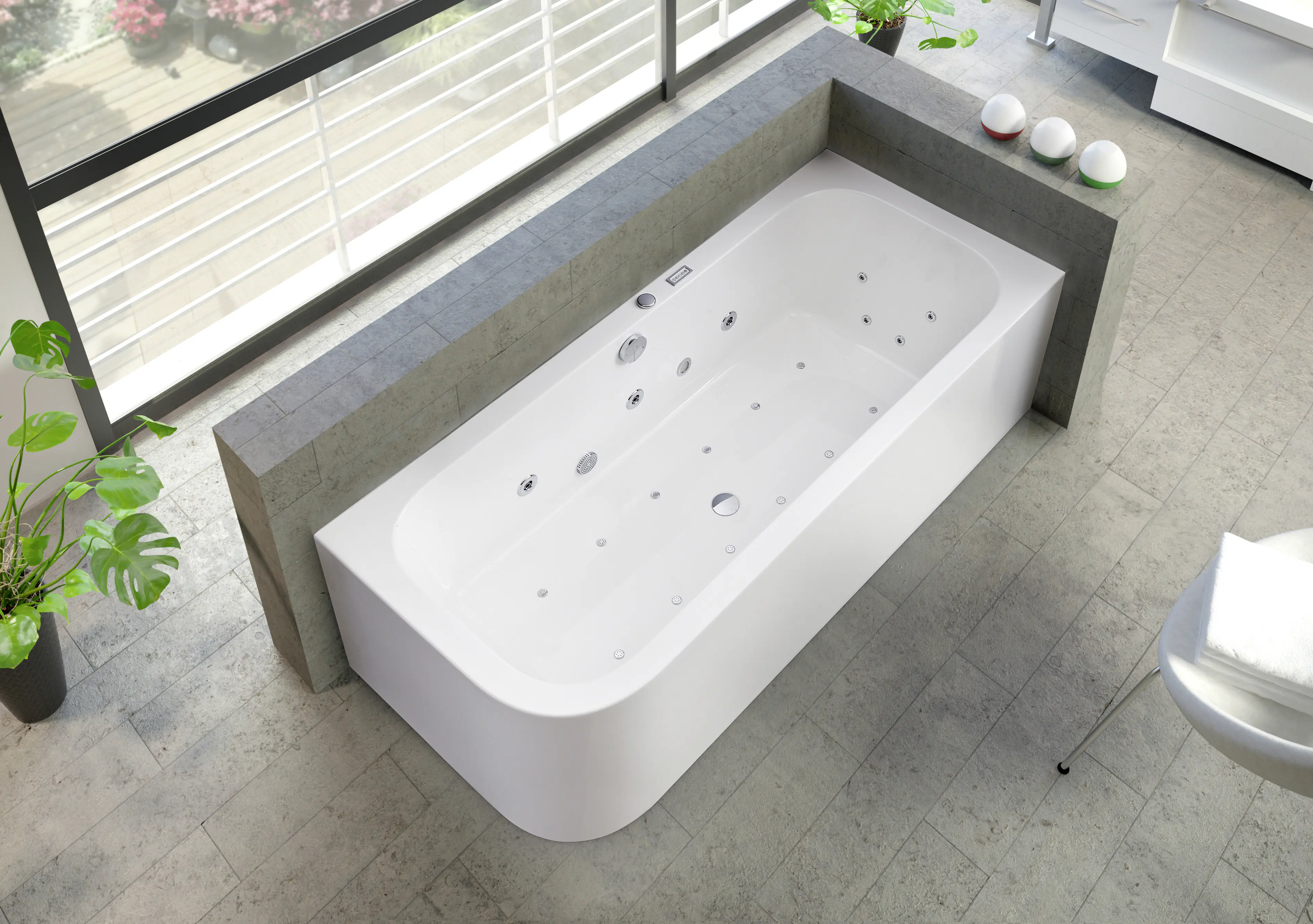 Ottofond Whirlpool-Komplettset Spirit mit Ab-/Überlaufgarnitur 180 x 80 cm, weiß, Modell B