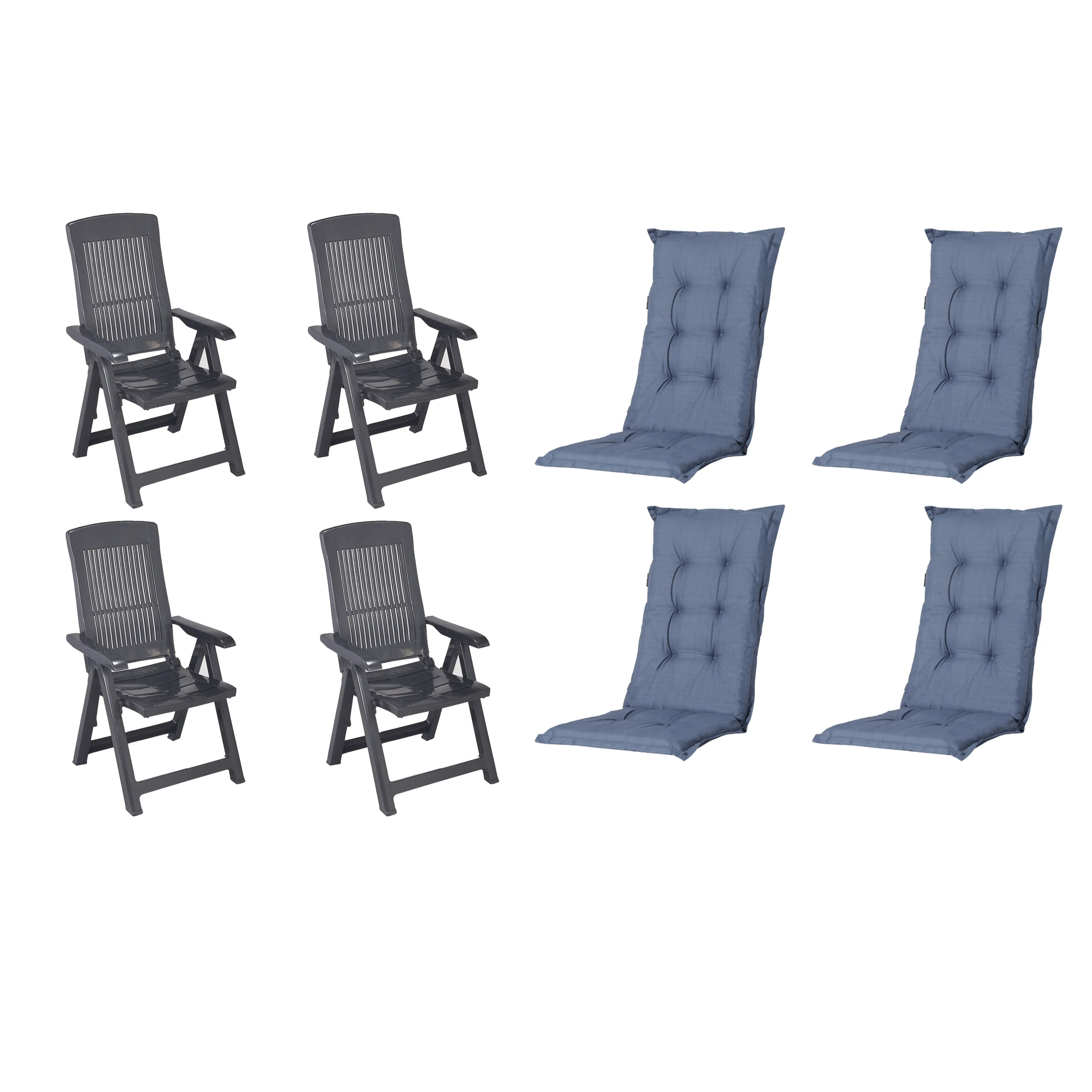 Progarden Gartenstuhl-Set Tampa mit Auflagen anthrazit/kobalt 8-tlg.