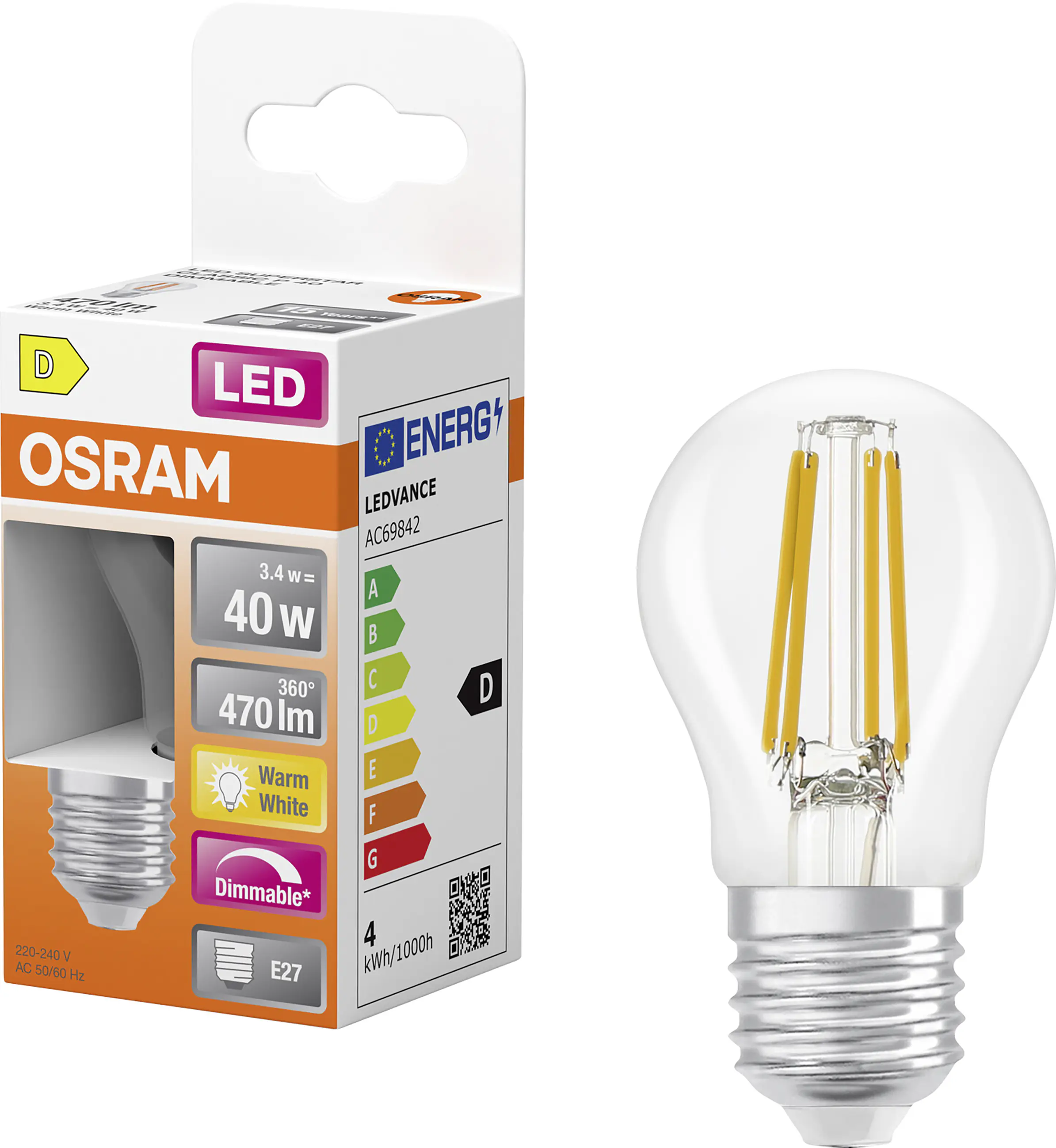 Osram LED Leuchtmittel E27 Superstar Classic 3,4W klar dimmbar warmweiß