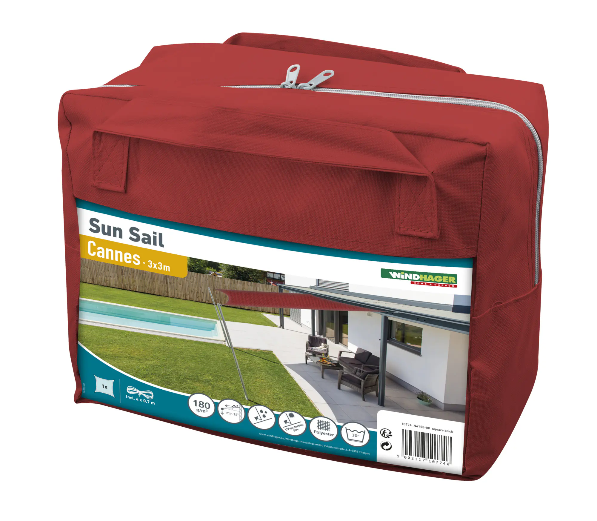 Windhager Sonnensegel Cannes brick 3 x 3 m