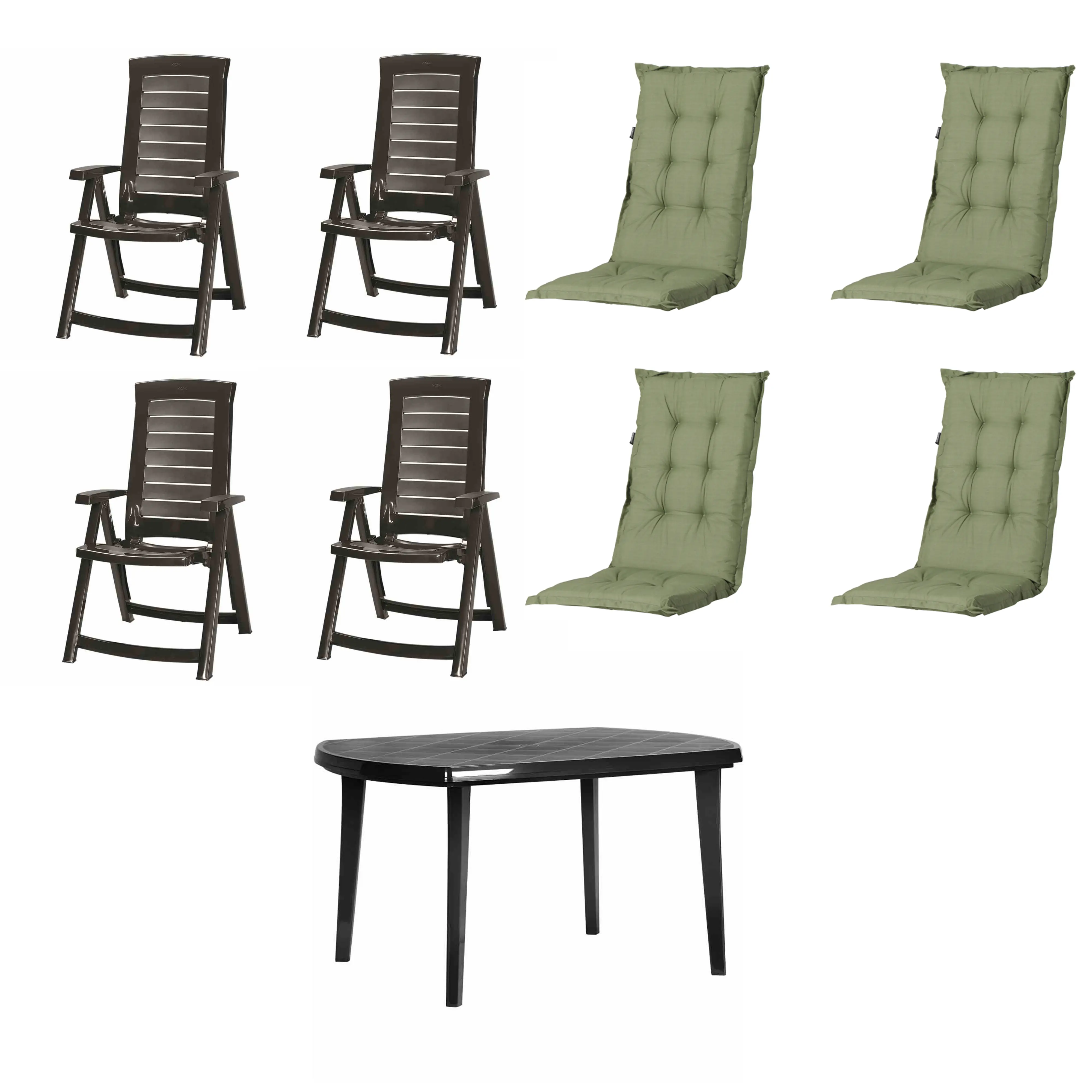 Jardin Garten-Essgruppe Aruba + Elise 4 Personen Kunststoff mit Auflagen graphit/grün