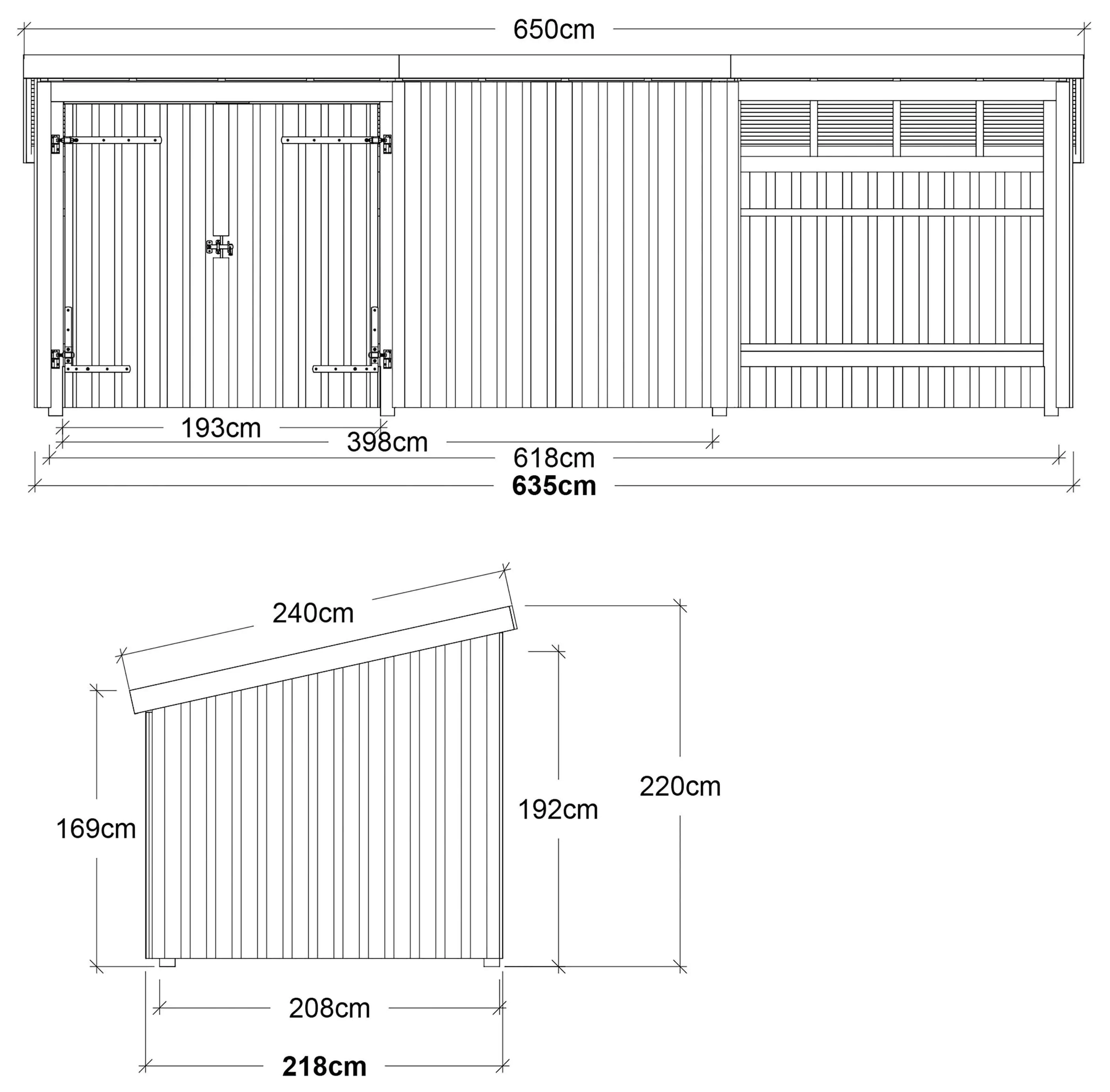 Plus Gartenhaus Nordic Multi 619 x 208 cm natur mit Doppeltür, Dachpappe