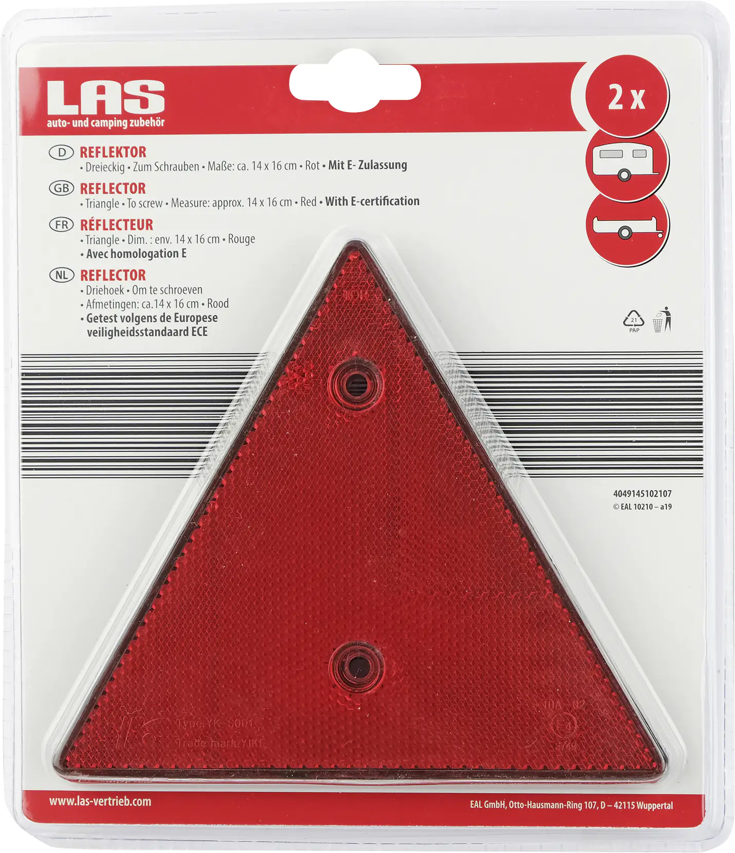 LAS Reflektor dreieckig rot 2 Stück