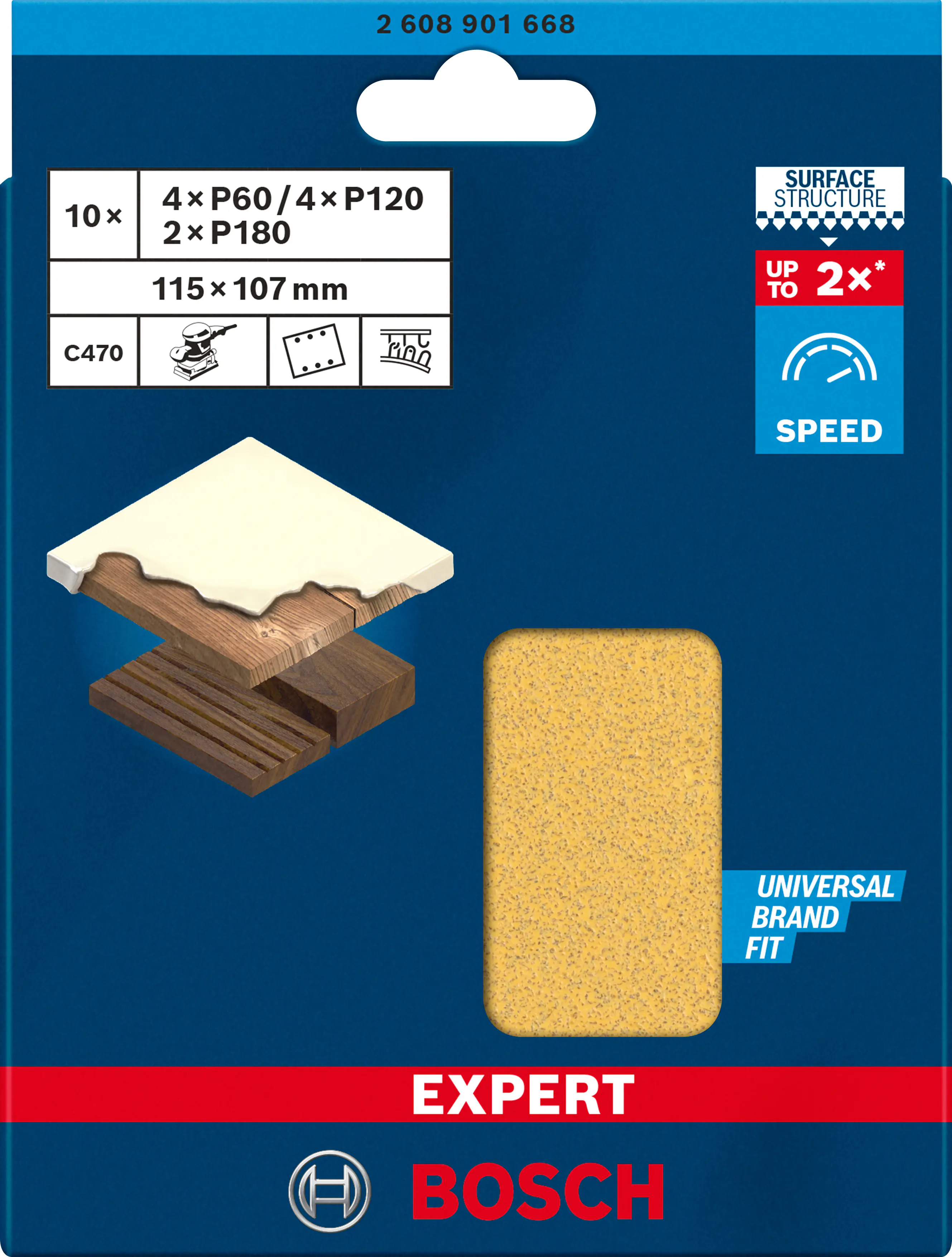Bosch Expert C470 Schleifpapier-Set 115 x 107 mm G 60/120/180 10 Stück