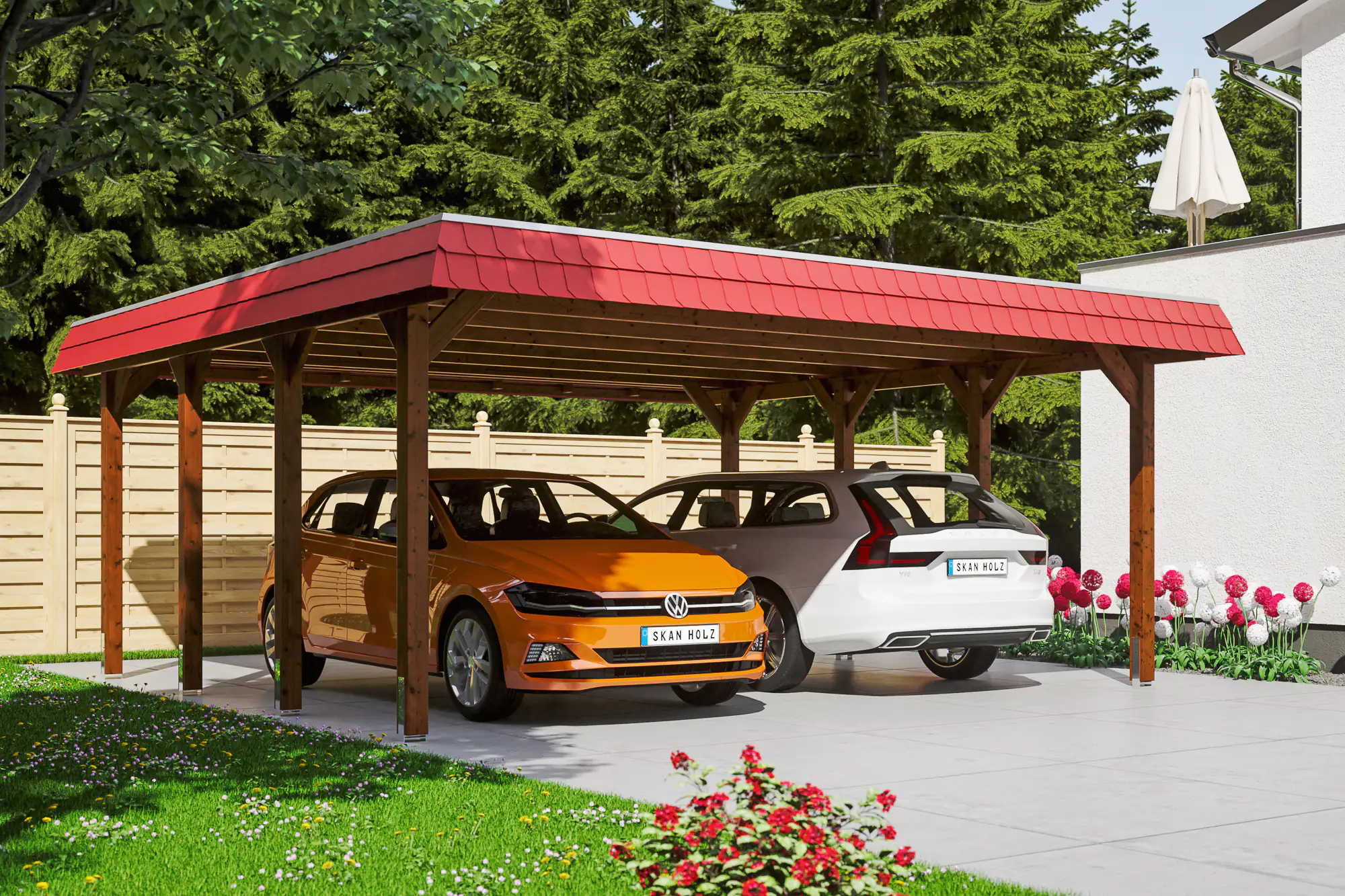 SKAN HOLZ Carport Spreewald 585 x 589 cm mit Aluminiumdach